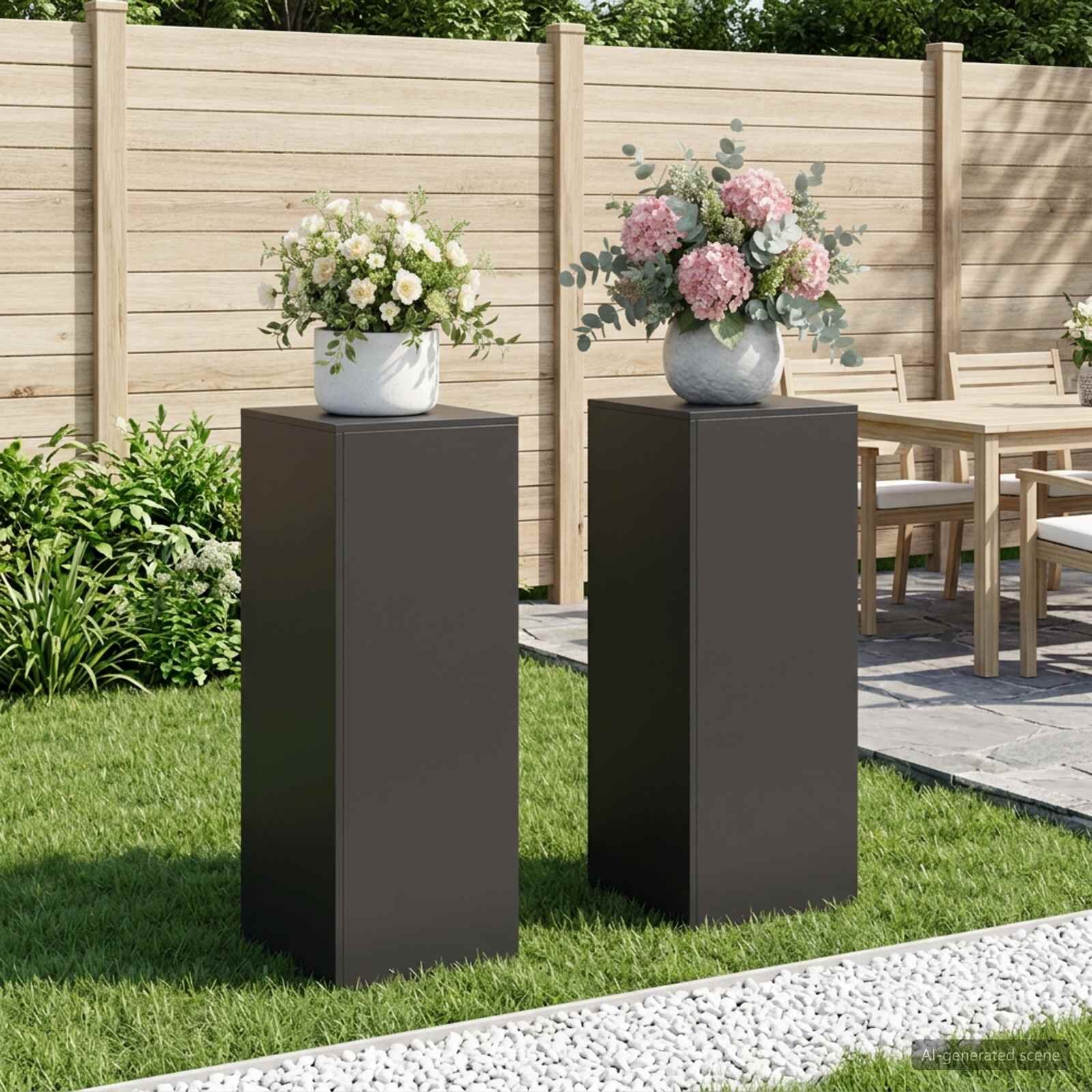 vidaXL Стойка за растения 2 pcs Черно 40 x 40 x 100 cm Стомана