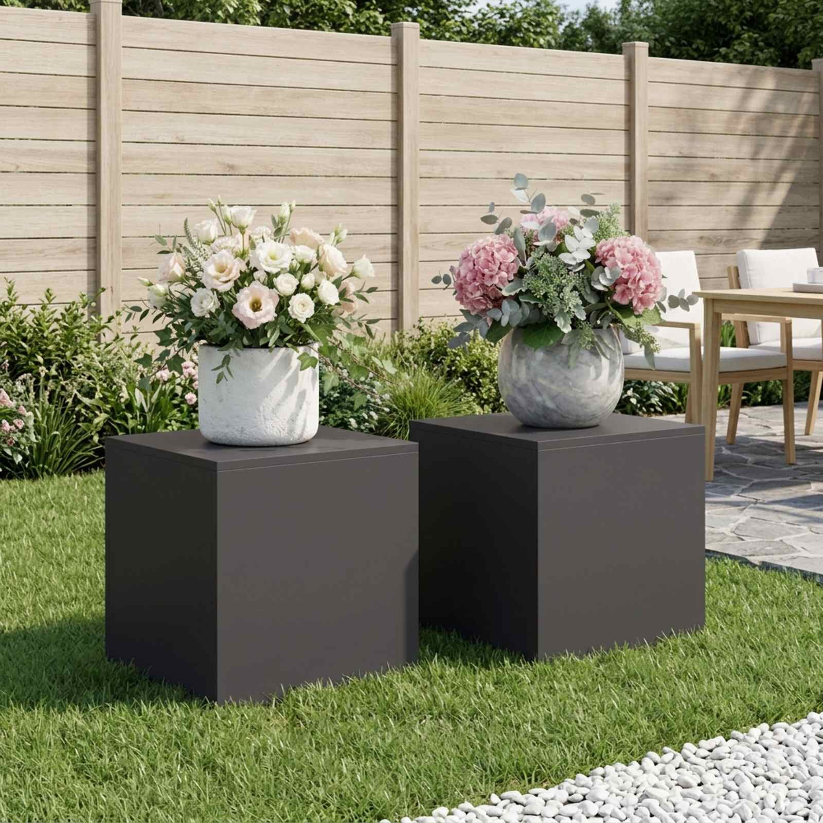 vidaXL Стойка за растения 2 pcs Черно 40 x 40 x 40 cm Стомана