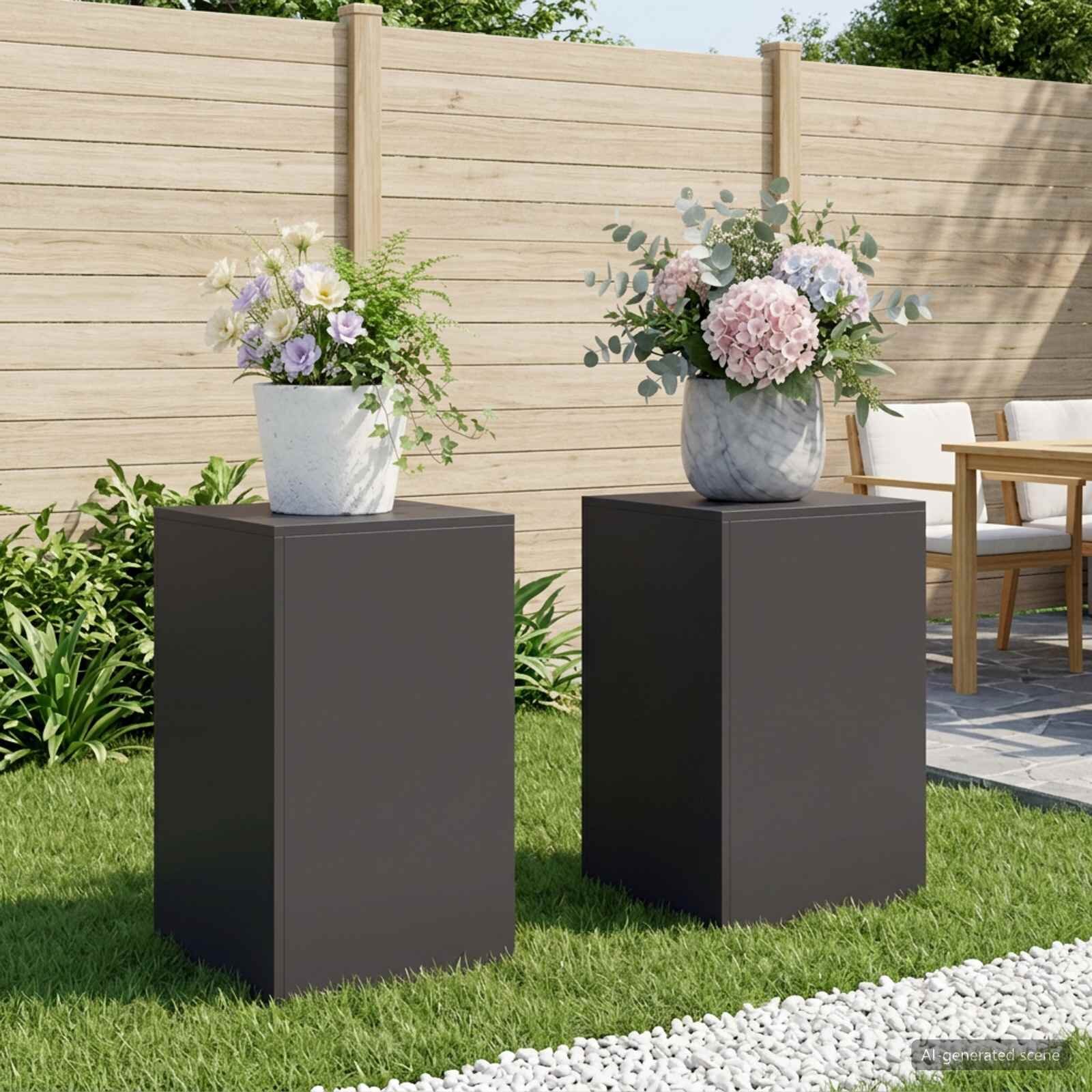 vidaXL Стойка за растения 2 pcs Черно 40 x 40 x 60 cm Стомана