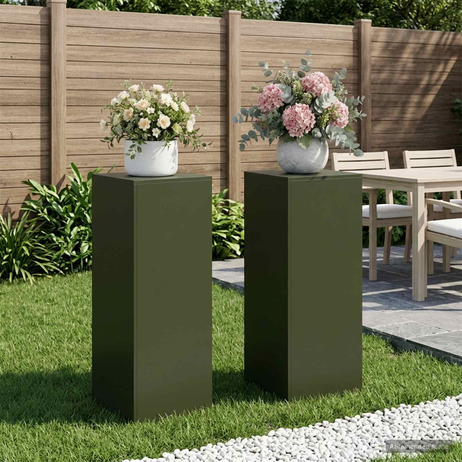 vidaXL Стойка за растения 2 pcs Маслиненозелено 40 x 40 x 100 cm