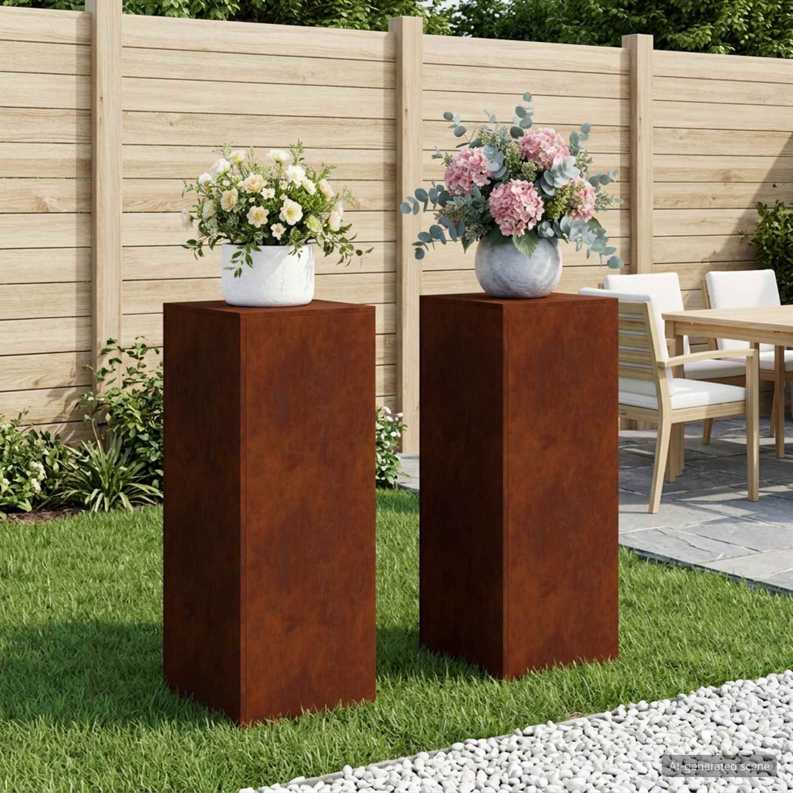 vidaXL Стойка за растения 2 pcs Ръждясало 40 x 40 x 100 cm