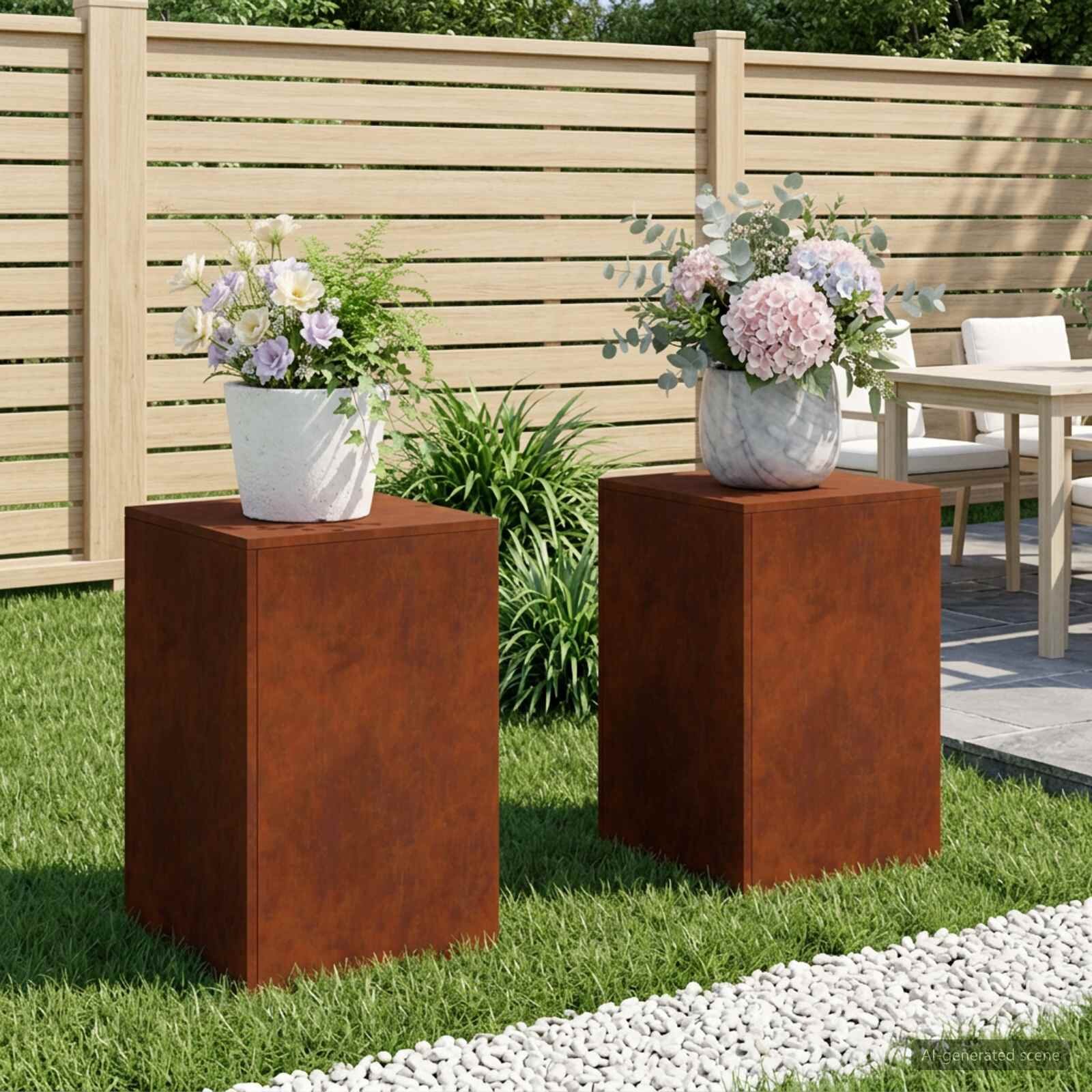vidaXL Стойка за растения 2 pcs Ръждясало 40 x 40 x 60 cm