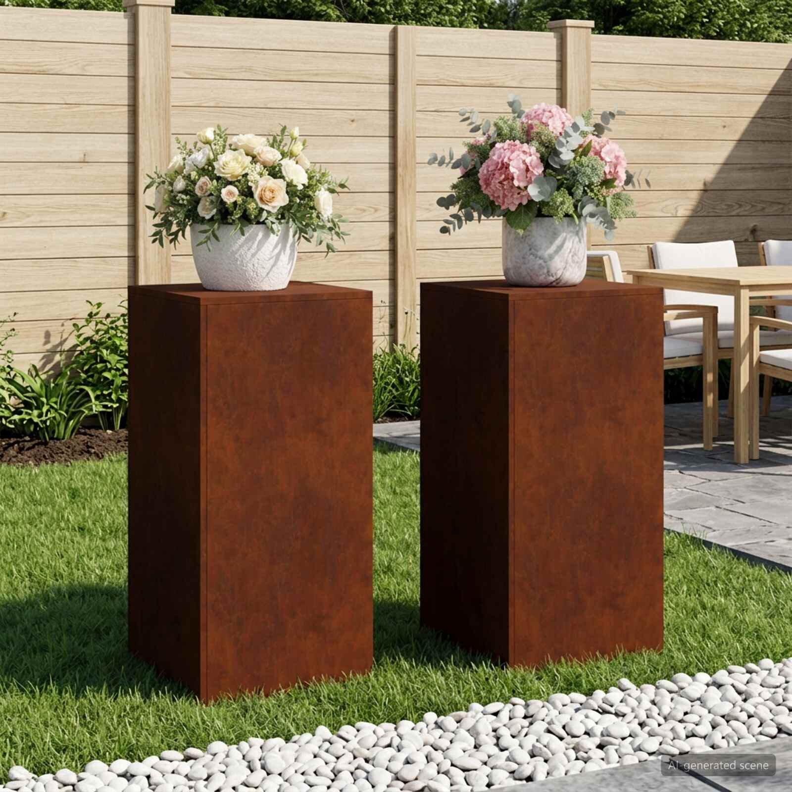vidaXL Стойка за растения 2 pcs Ръждясало 40 x 40 x 80 cm