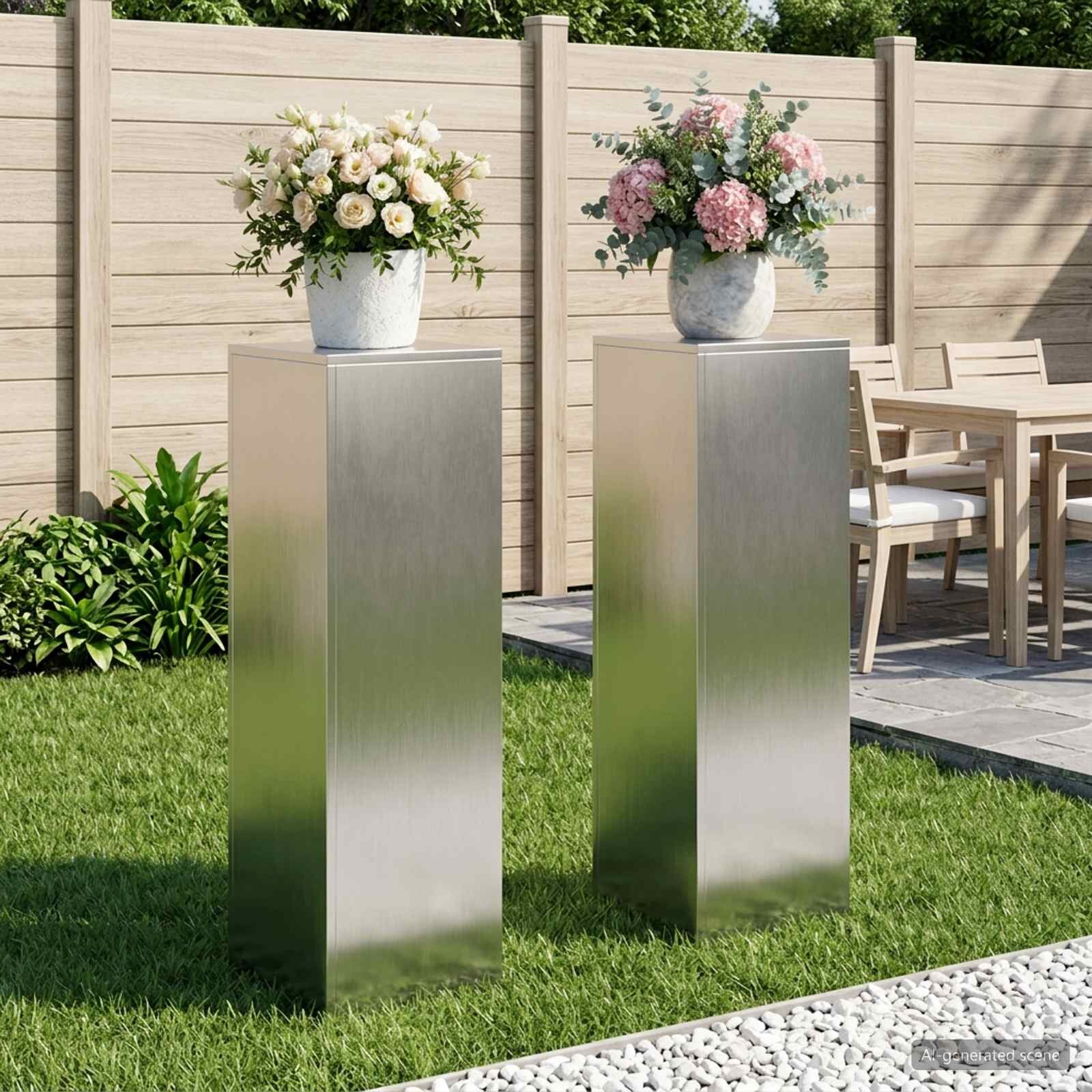 vidaXL Стойка за растения 2 pcs Сребристо 30 x 30 x 100 см Стомана