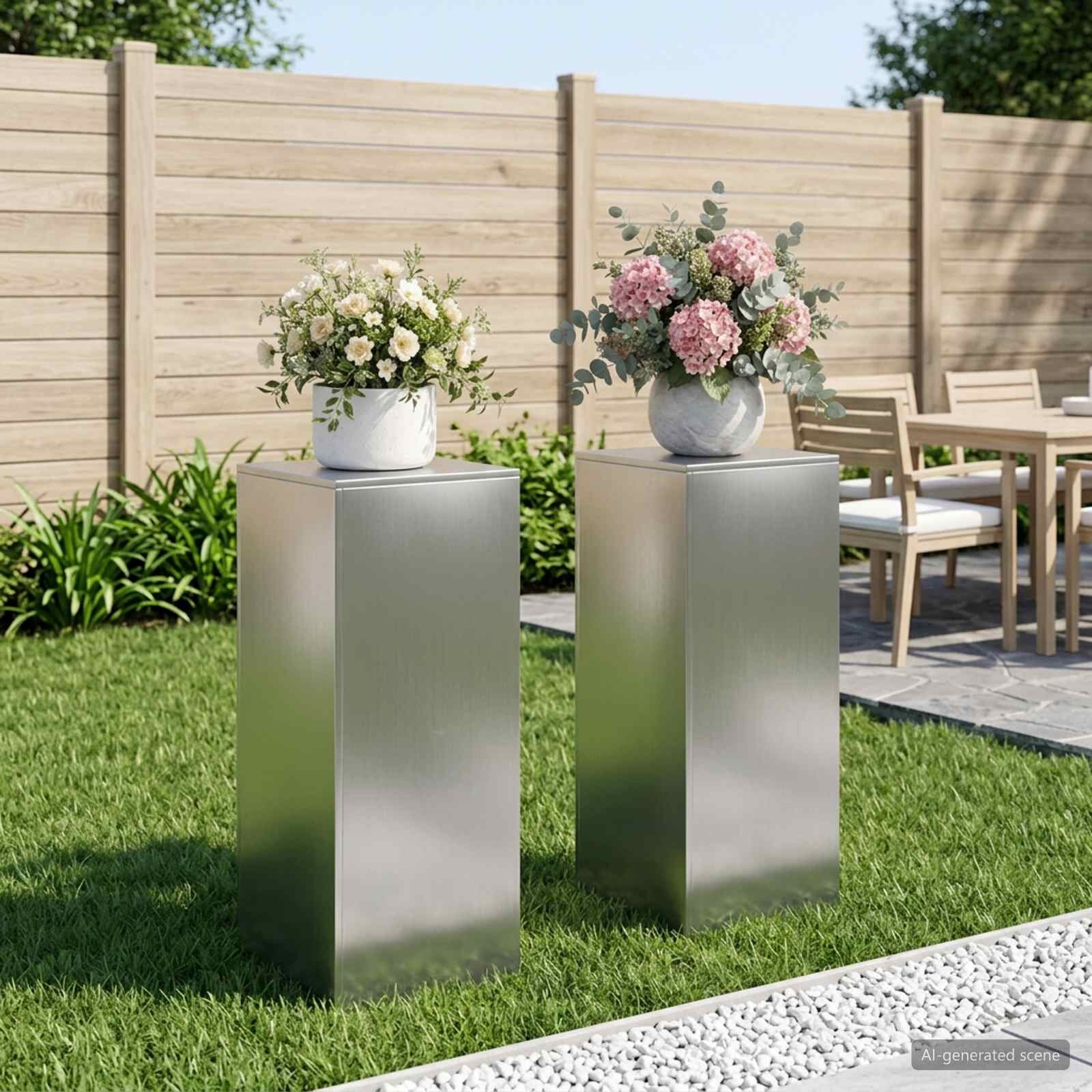 vidaXL Стойка за растения 2 pcs Сребристо 40 x 40 x 100 cm