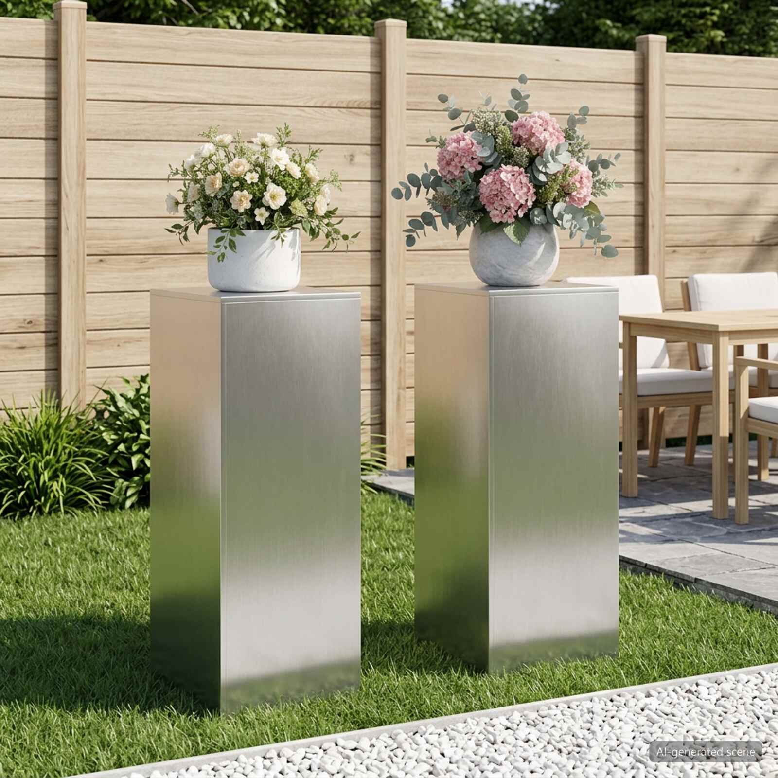vidaXL Стойка за растения 2 pcs Сребристо 40 x 40 x 100 cm Стомана