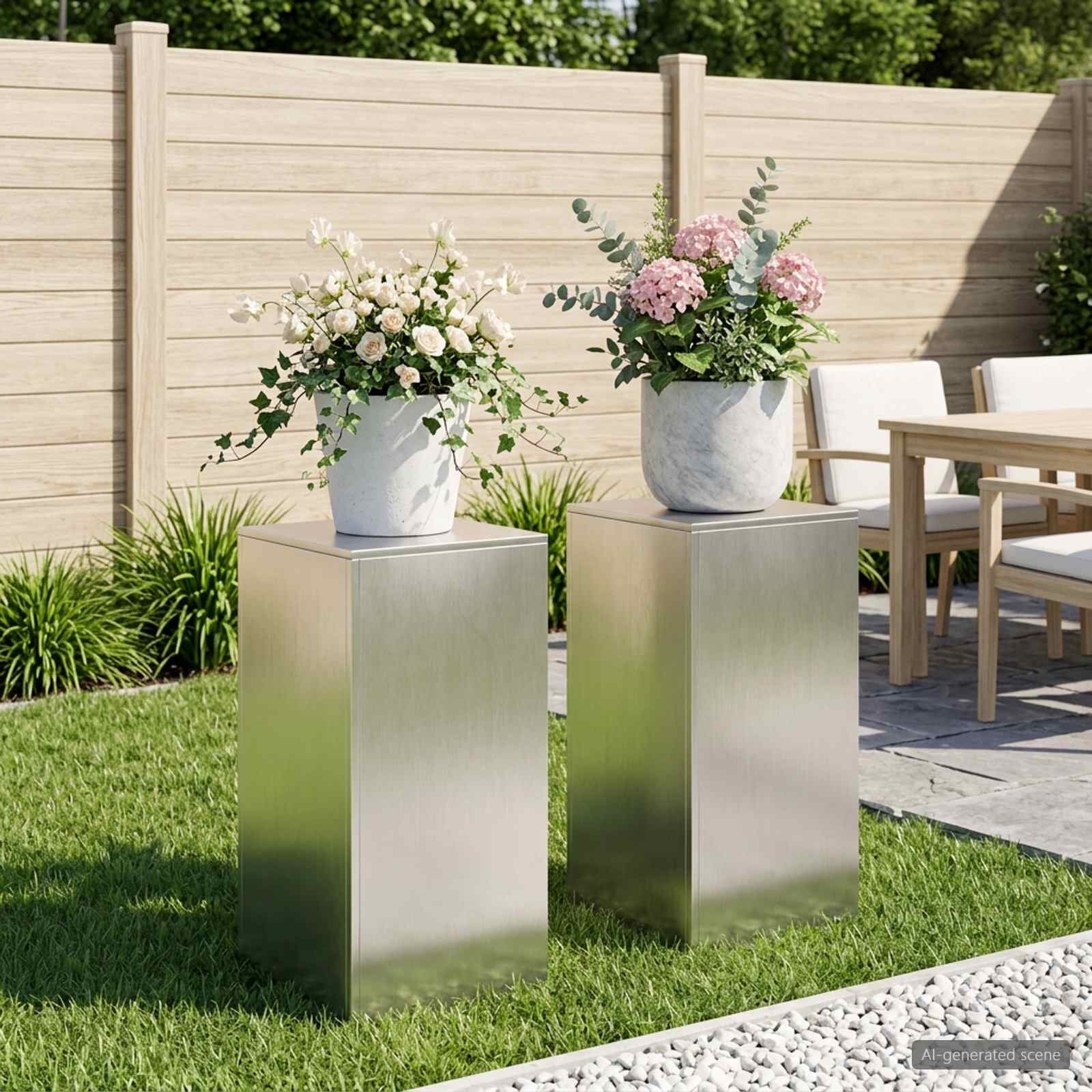 vidaXL Стойка за растения 2 pcs Сребристо 40 x 40 x 80 cm Стомана