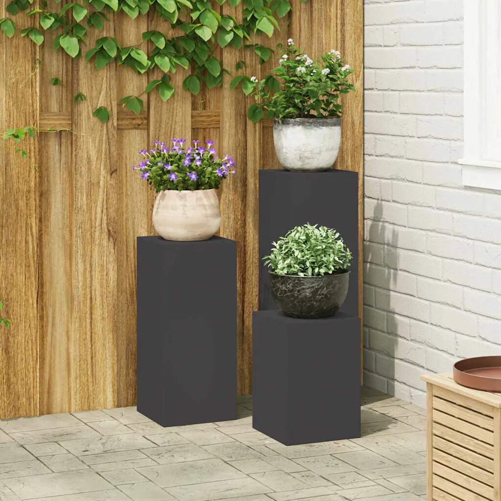 vidaXL Стойка за растения 3 бр. Черно 24 x 24 x 75 см