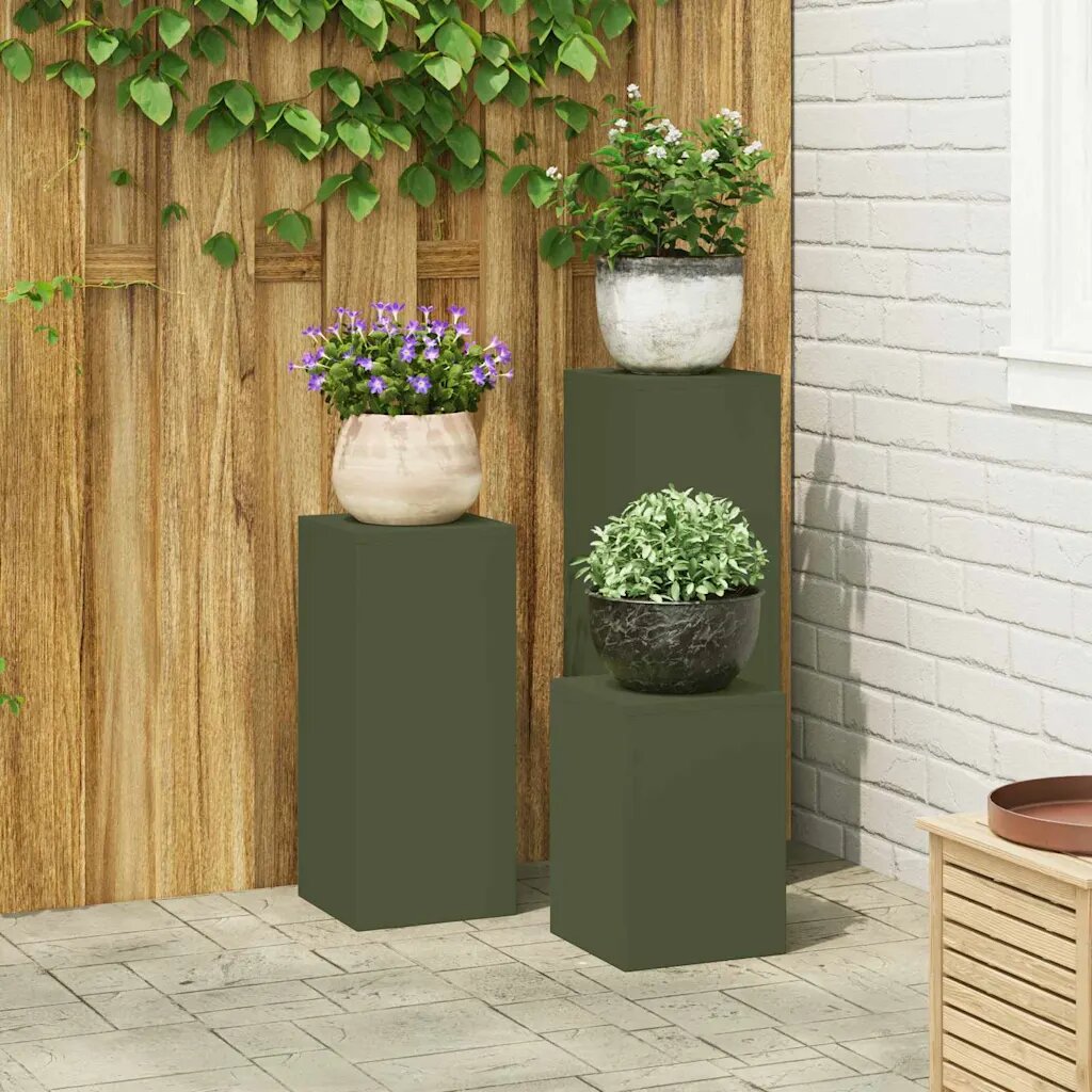 vidaXL Стойка за растения 3 бр. Маслиненозелено 24 x 24 x 75 см