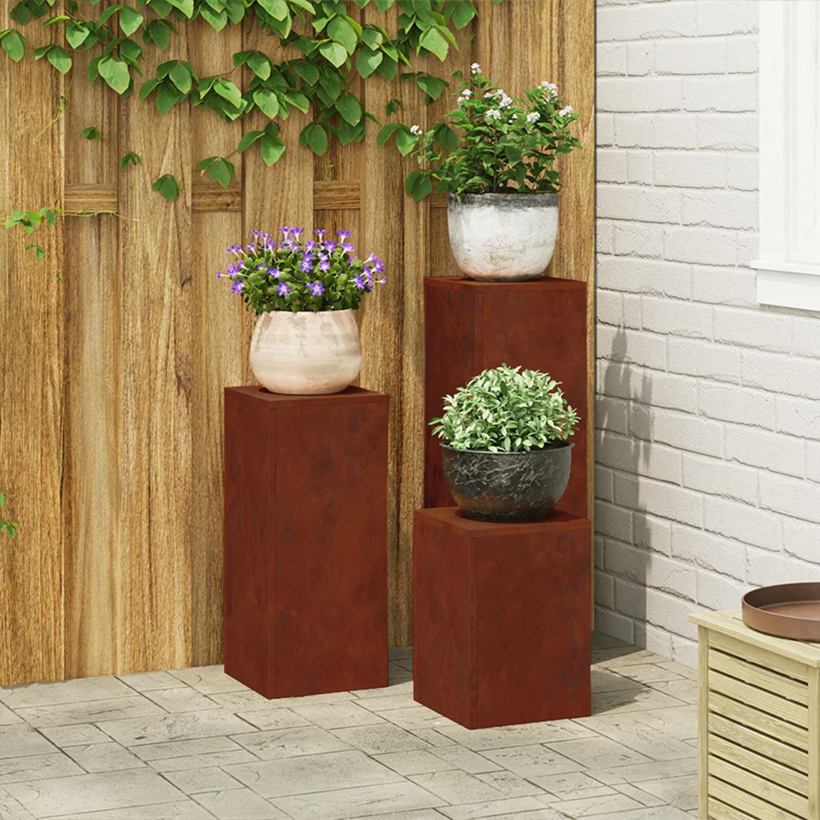 vidaXL Стойка за растения 3 бр. Ръждясало 24 x 24 x 75 см
