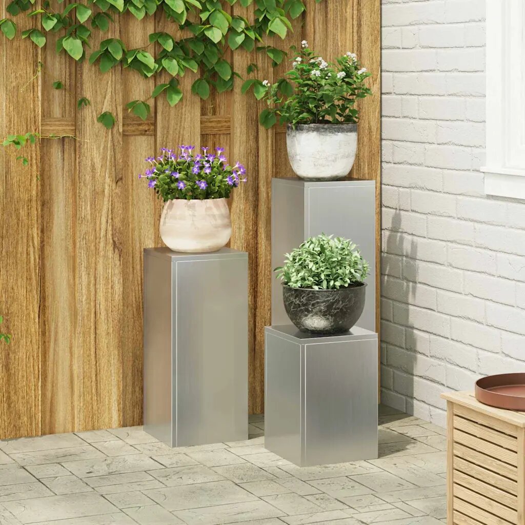 vidaXL Стойка за растения 3 бр. Сребристо 24 x 24 x 75 см