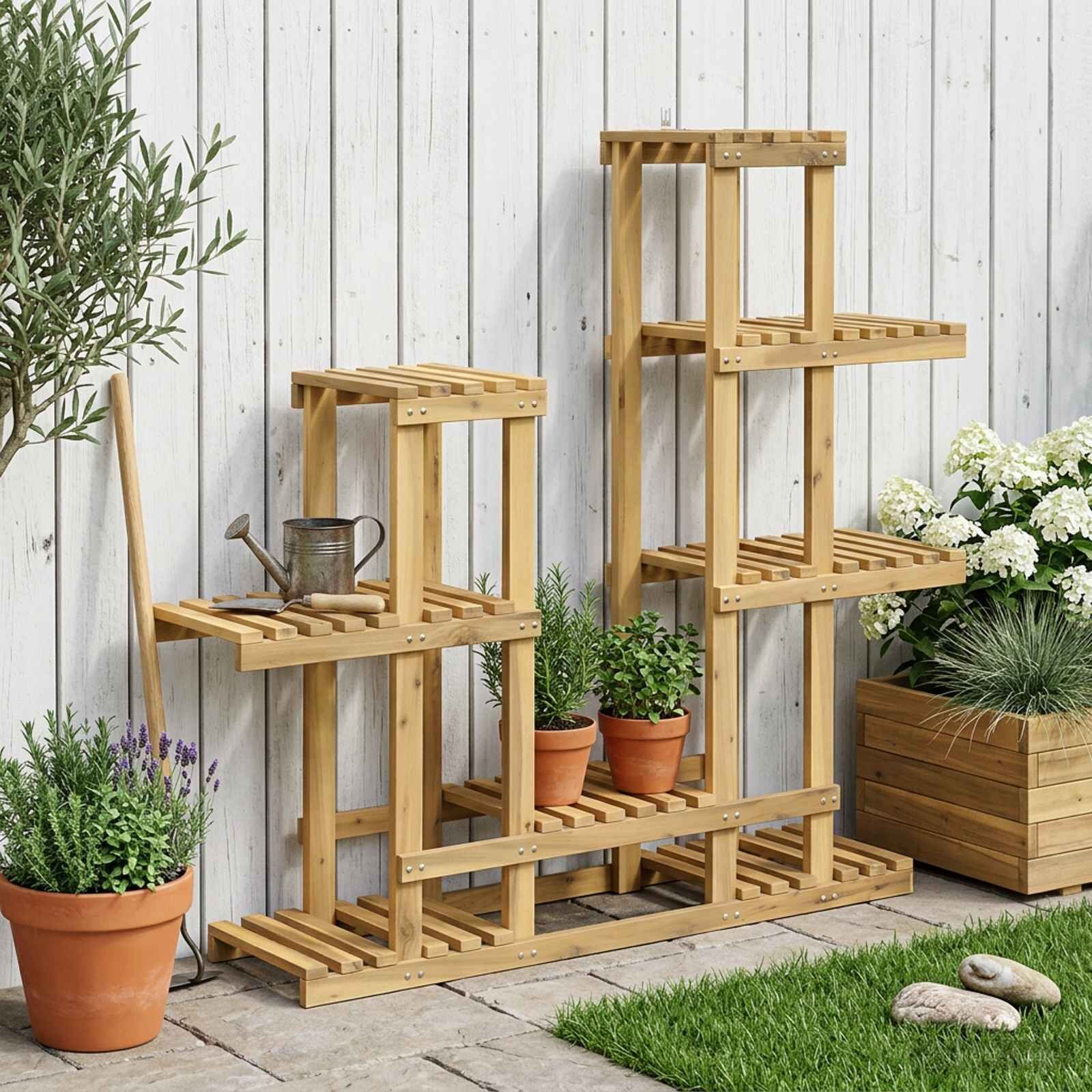 vidaXL Стойка за растения Бяло 118 x 25 x 965 см