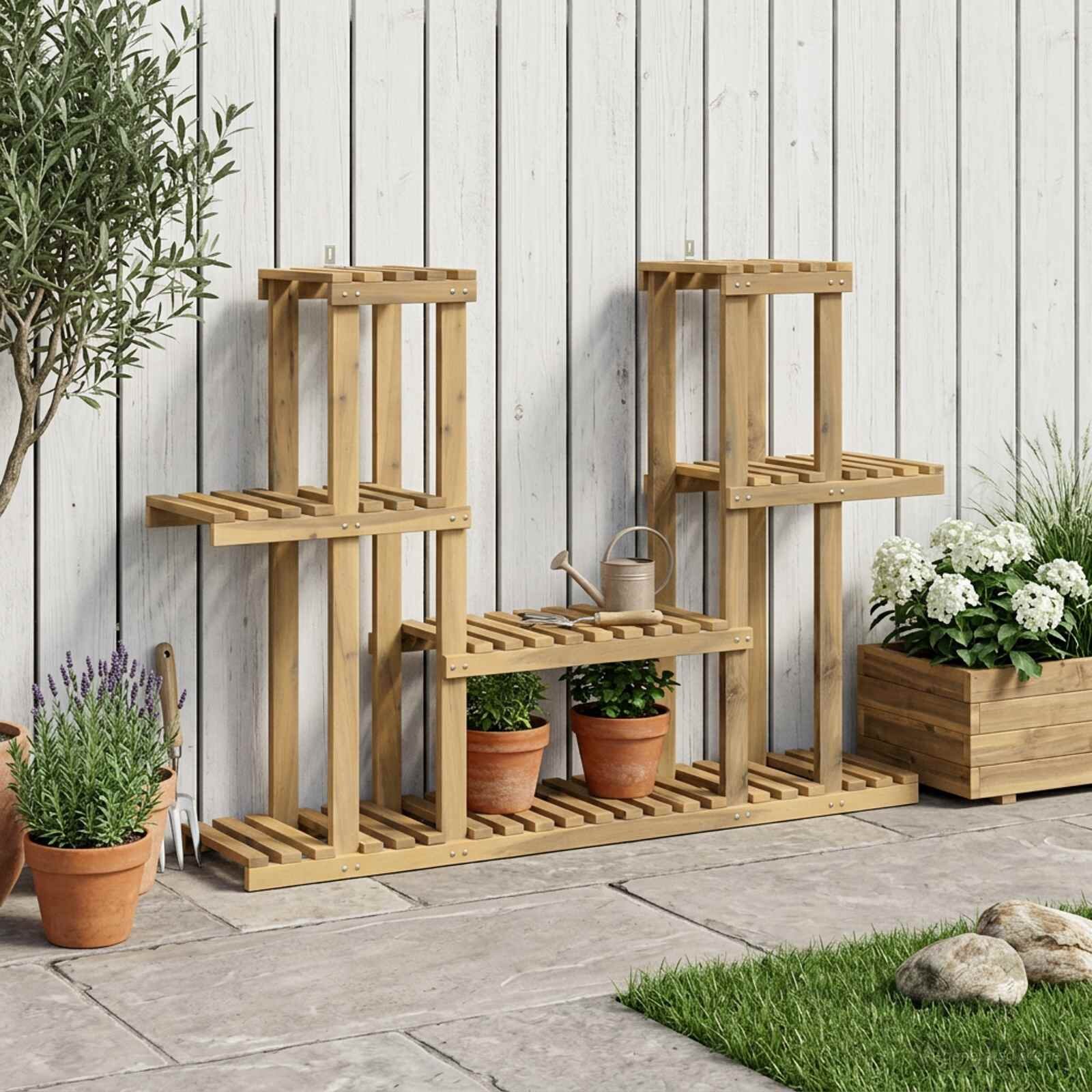 vidaXL Стойка за растения Бяло 123 x 25 x 785 см