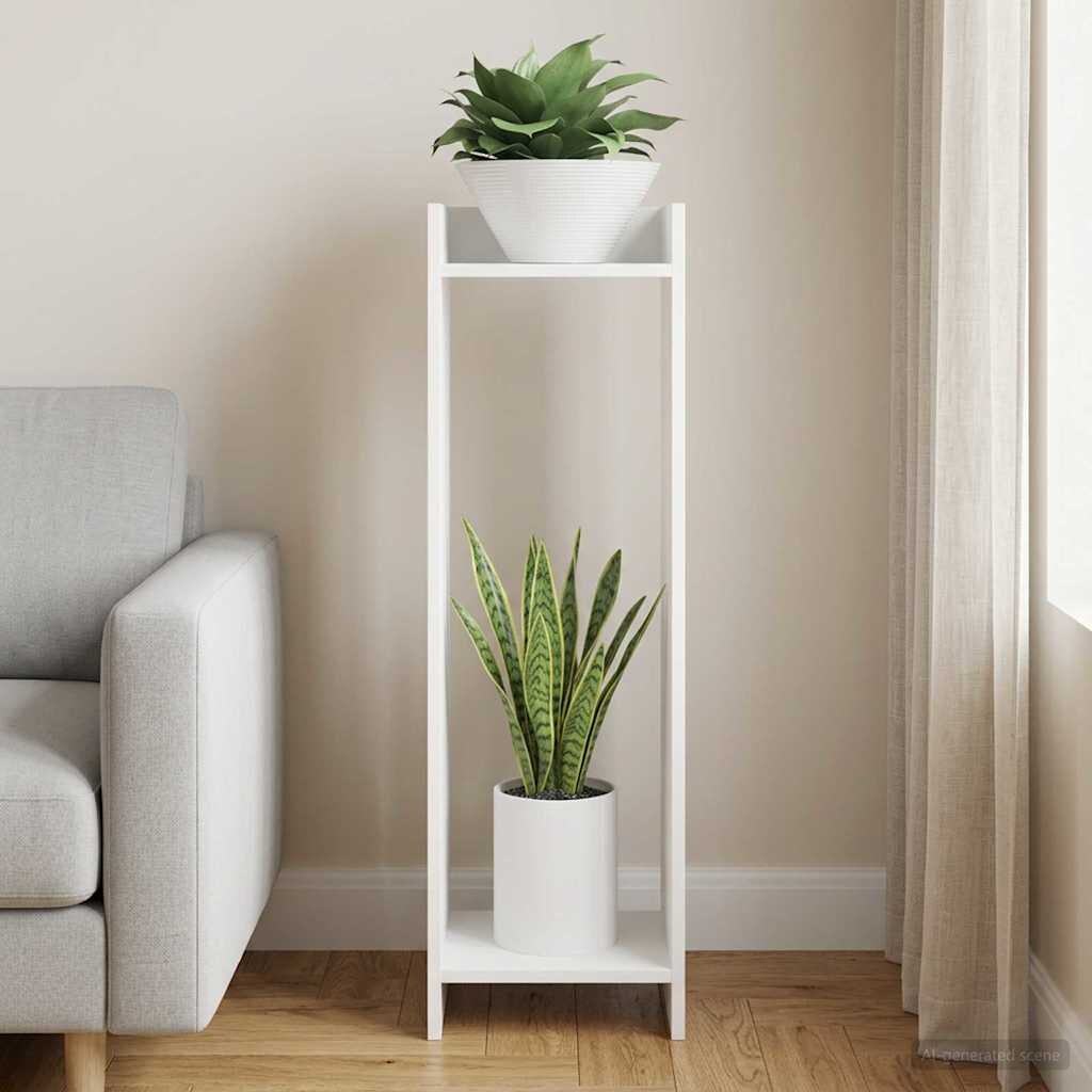 vidaXL Стойка за растения Бяло 30 x 30 x 100 см Инженерна дървесина
