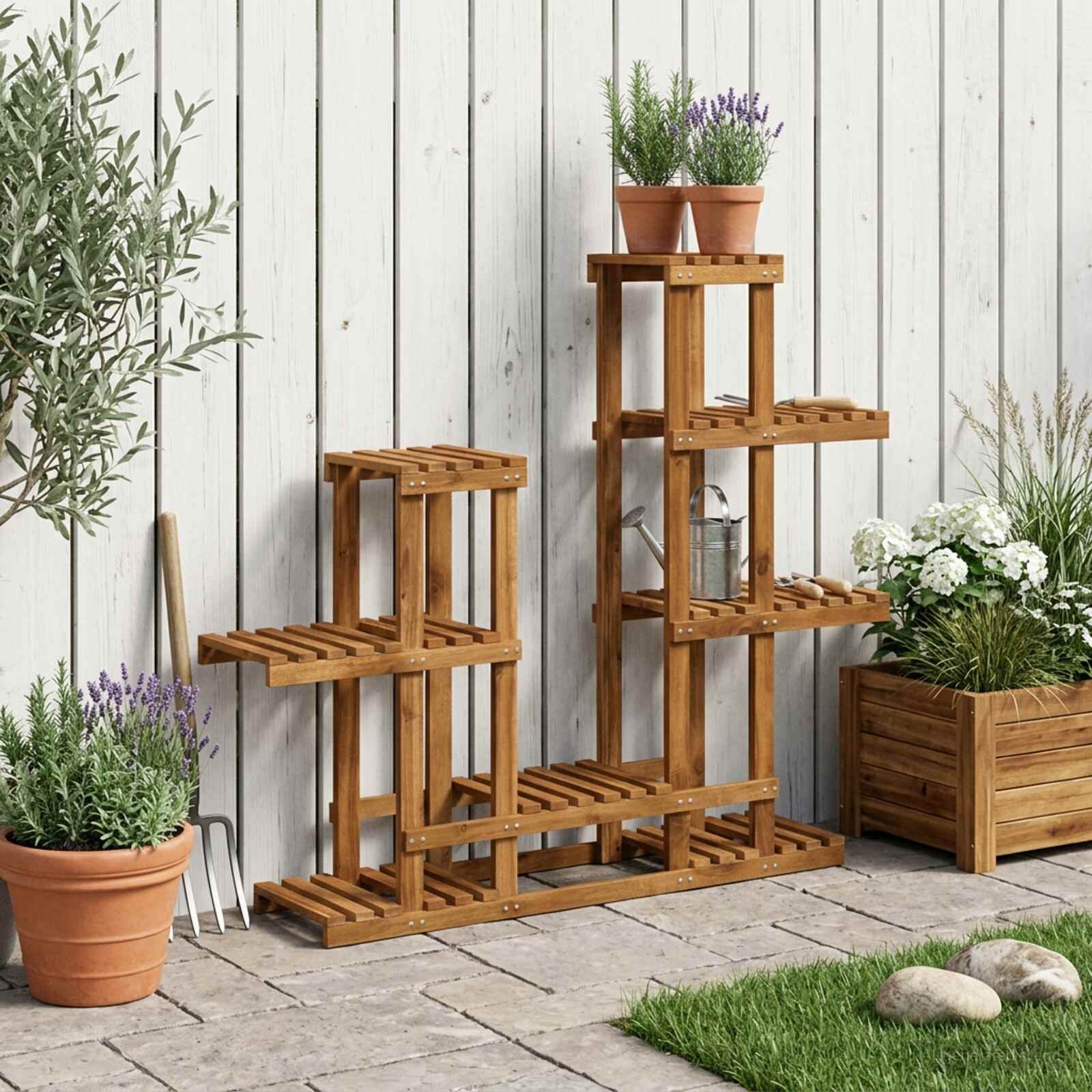 vidaXL Стойка за растения Натурално 118 x 25 x 965 см