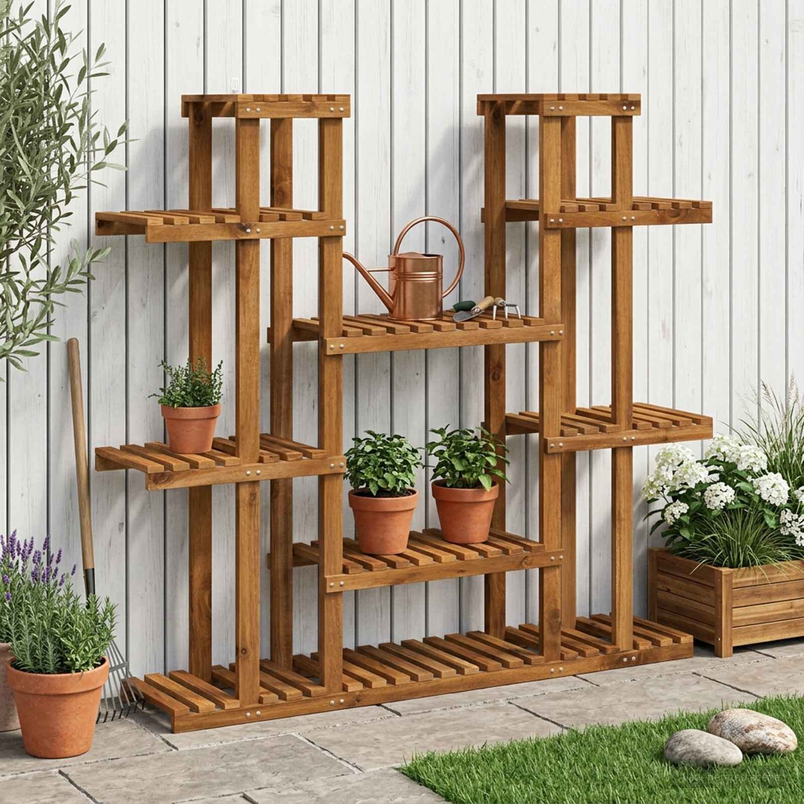 vidaXL Стойка за растения Натурално 123 x 25 x 1145 см