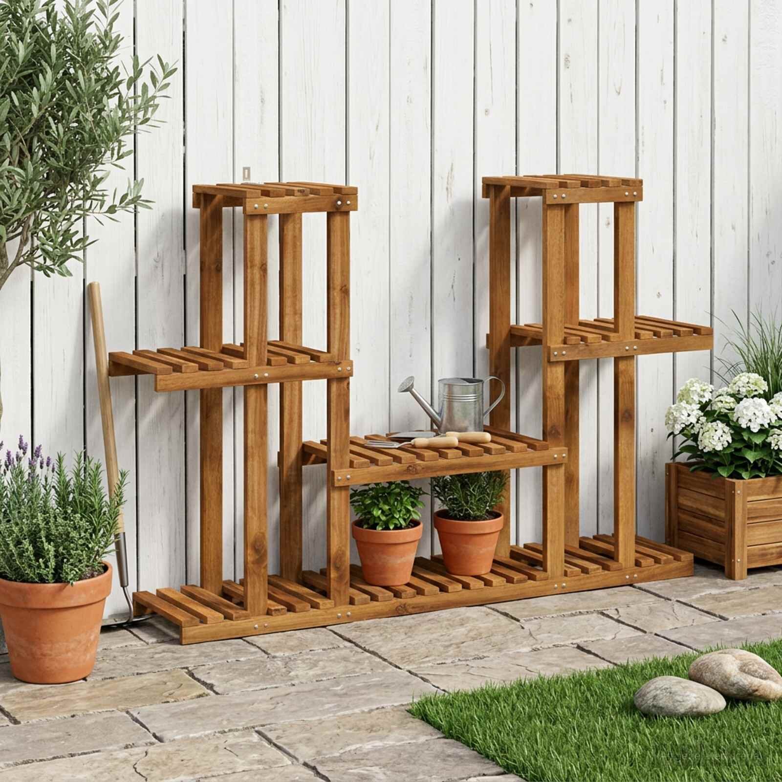 vidaXL Стойка за растения Натурално 123 x 25 x 785 см