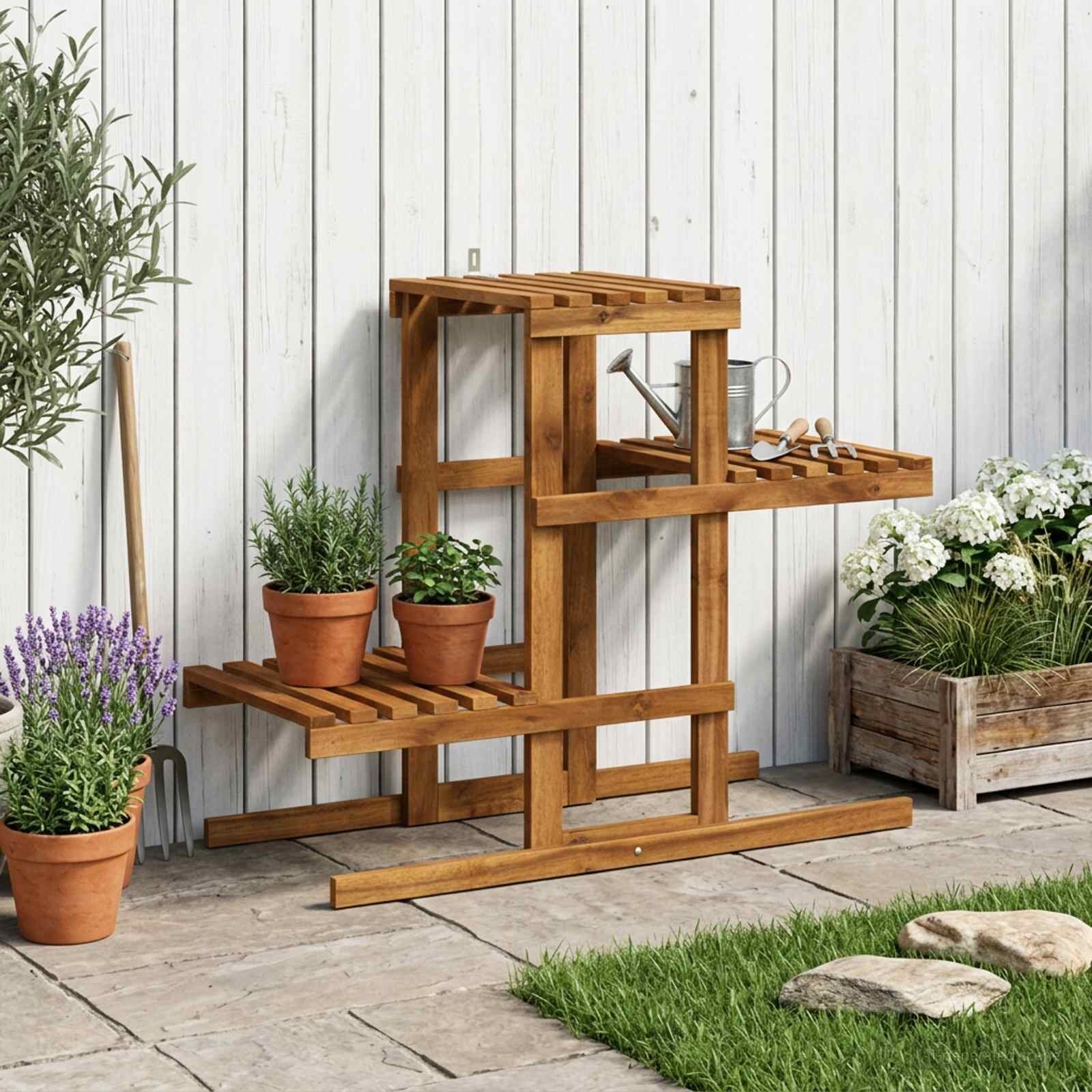vidaXL Стойка за растения Натурално 82 x 36 x 60 см