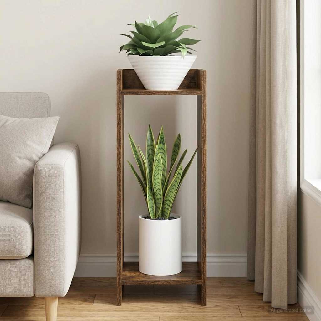 vidaXL Стойка за растения Опушен дъб 30 x 30 x 80 cm