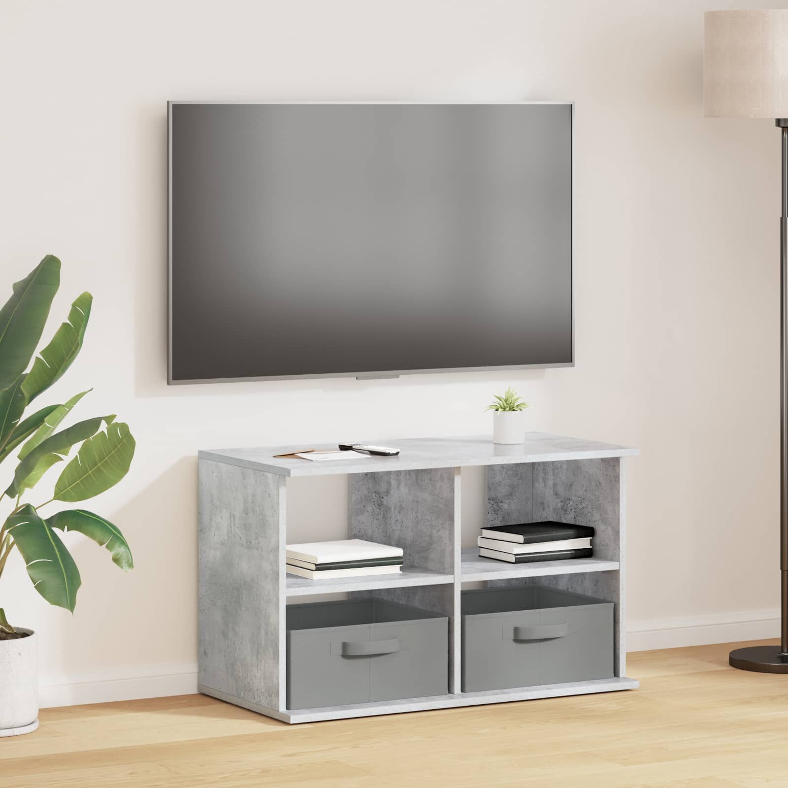 vidaXL Стойка за телевизор с чекмедже Циментено сиво 79 x 40 x 48 см