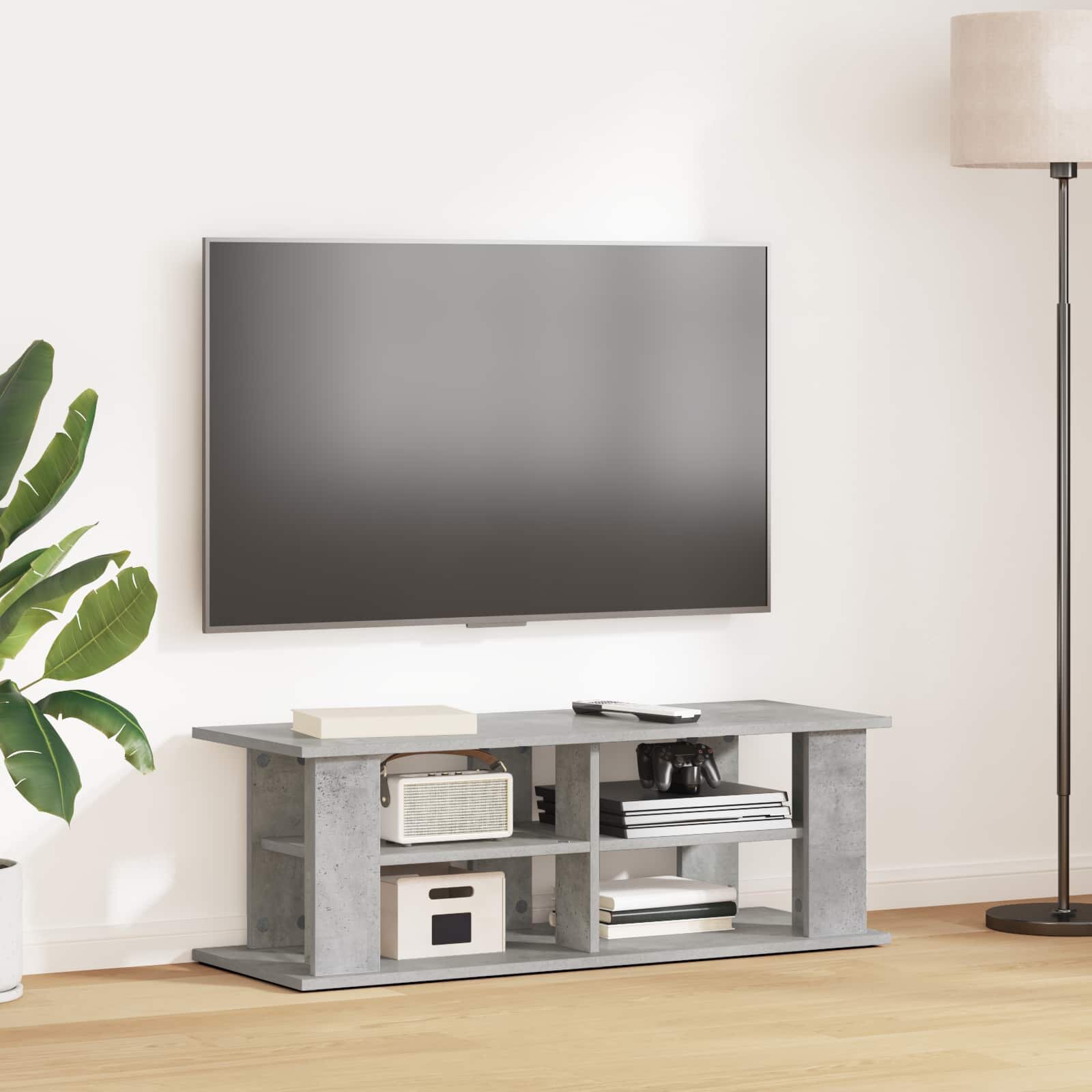 vidaXL Стойка за телевизор Циментено сиво 96 x 35 x 335 см