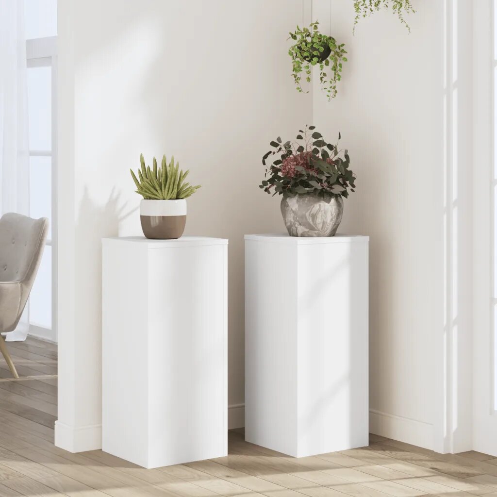 vidaXL Стойки за растения 2 бр бели 30x30x70 см инженерно дърво