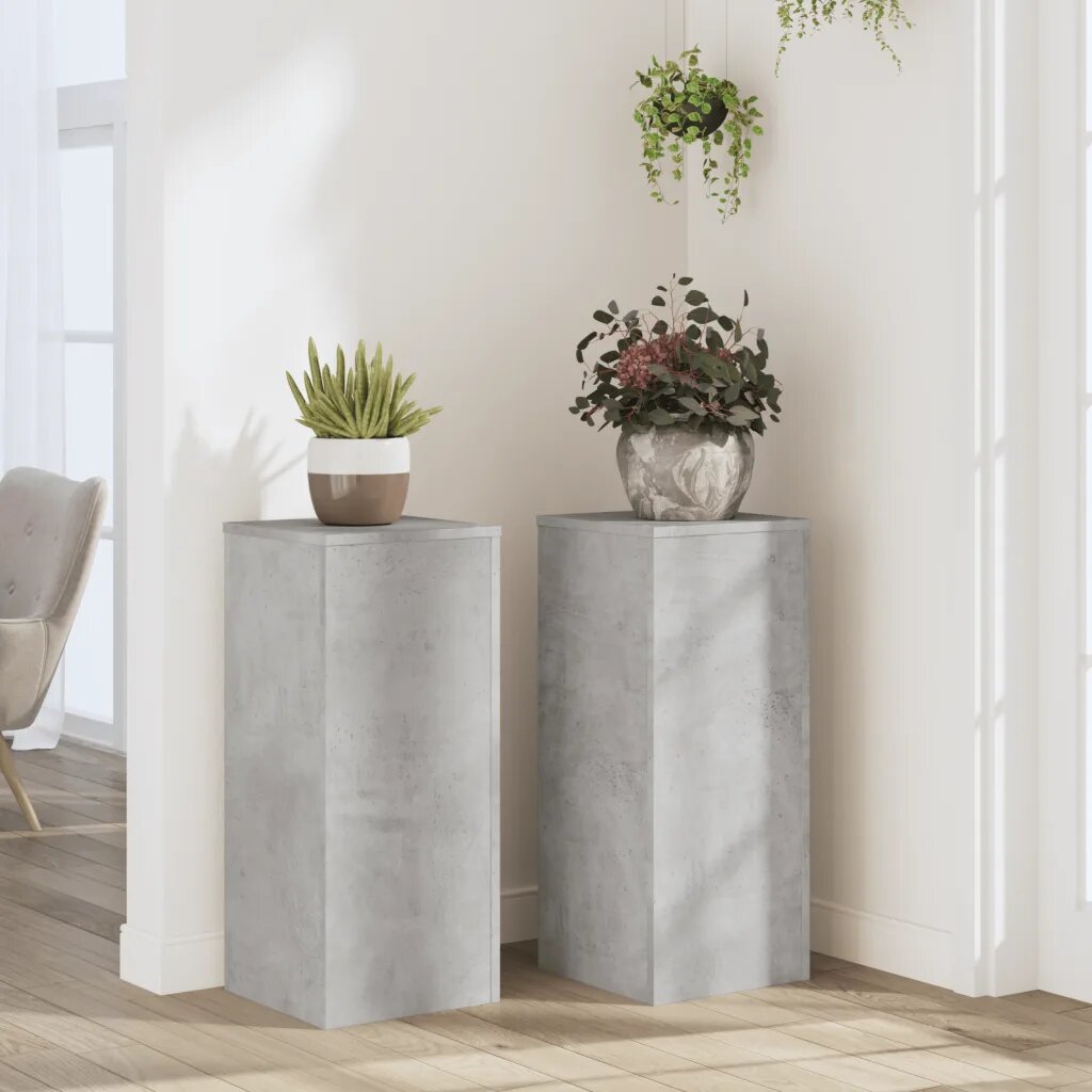 vidaXL Стойки за растения 2 бр бетонно сиви 30x30x70см инженерно дърво