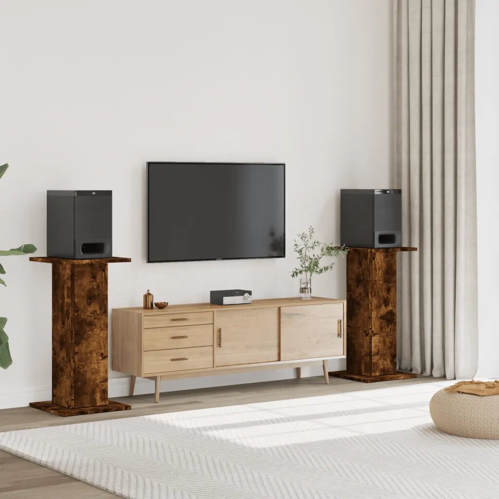 vidaXL Стойки за тонколони 2 бр опушен дъб 30x30x80 см инженерно дърво