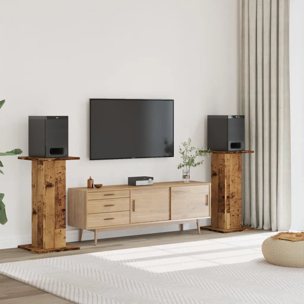 vidaXL Стойки за тонколони 2 бр старо дърво 30x30x80см инженерно дърво
