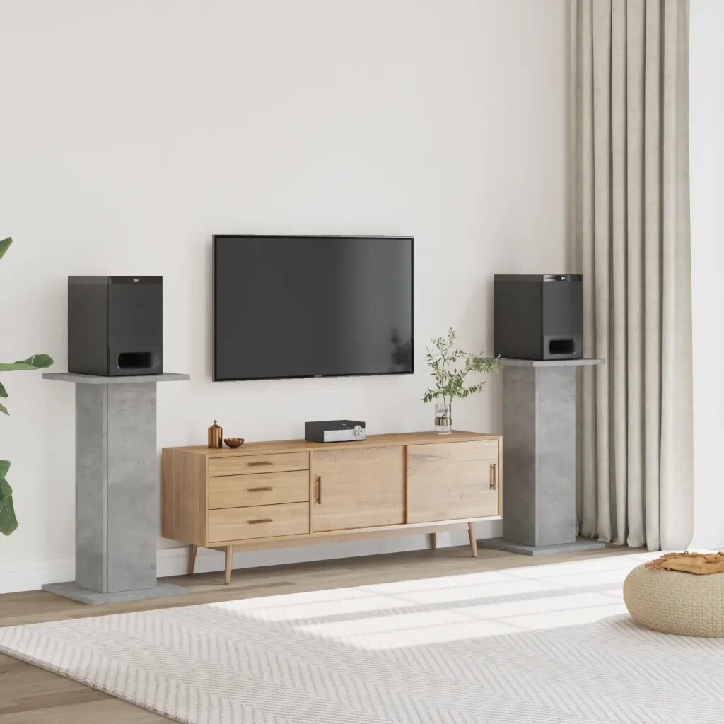 vidaXL Стойки за тонколони 2бр бетонно сиви 30x30x80см инженерно дърво