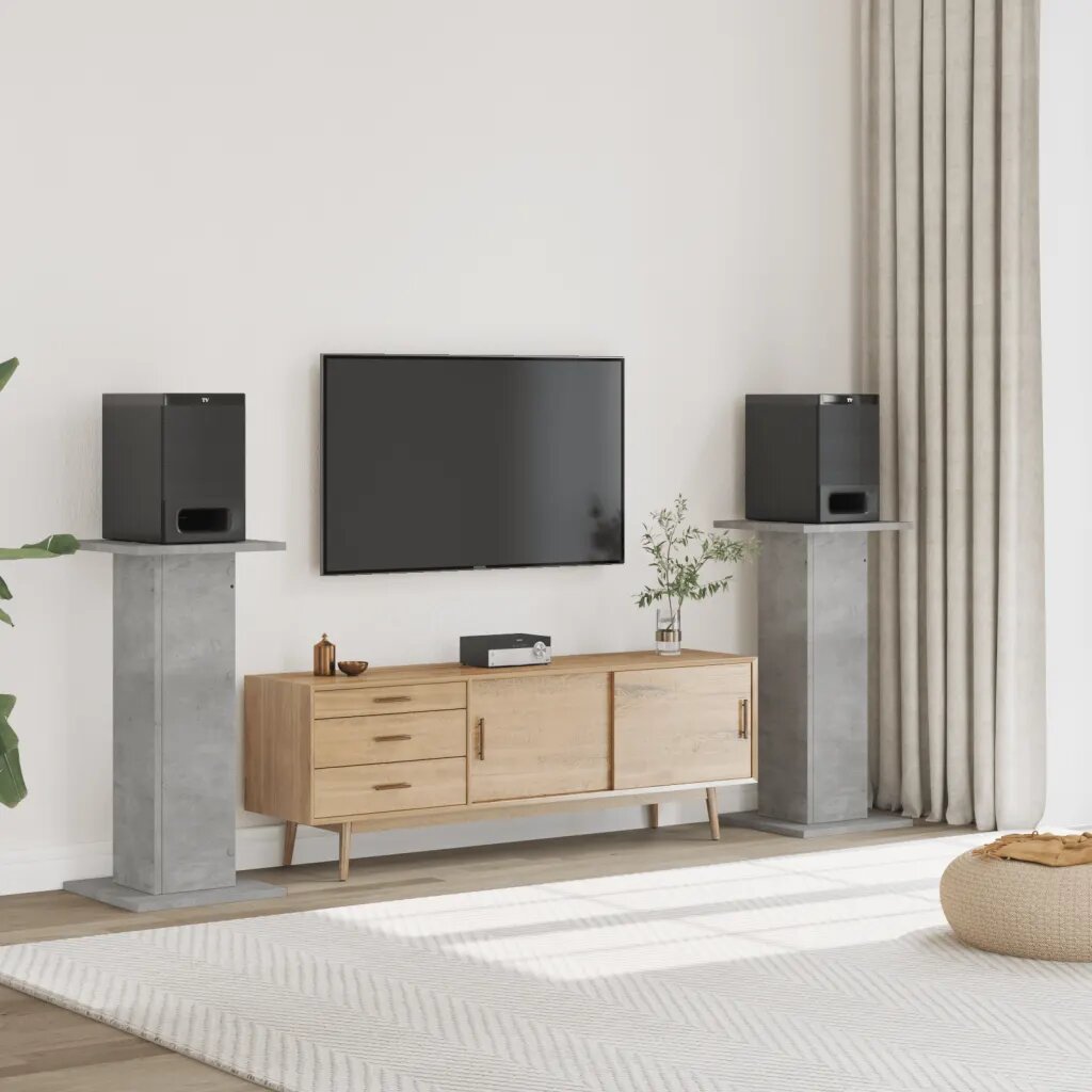 vidaXL Стойки за тонколони 2бр бетонно сиви 30x30x95см инженерно дърво