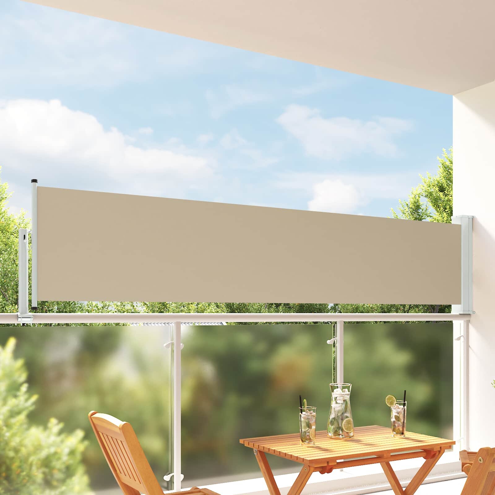 vidaXL Страничен сенник 80 x 300 cm 100% полиестер желязо стомана