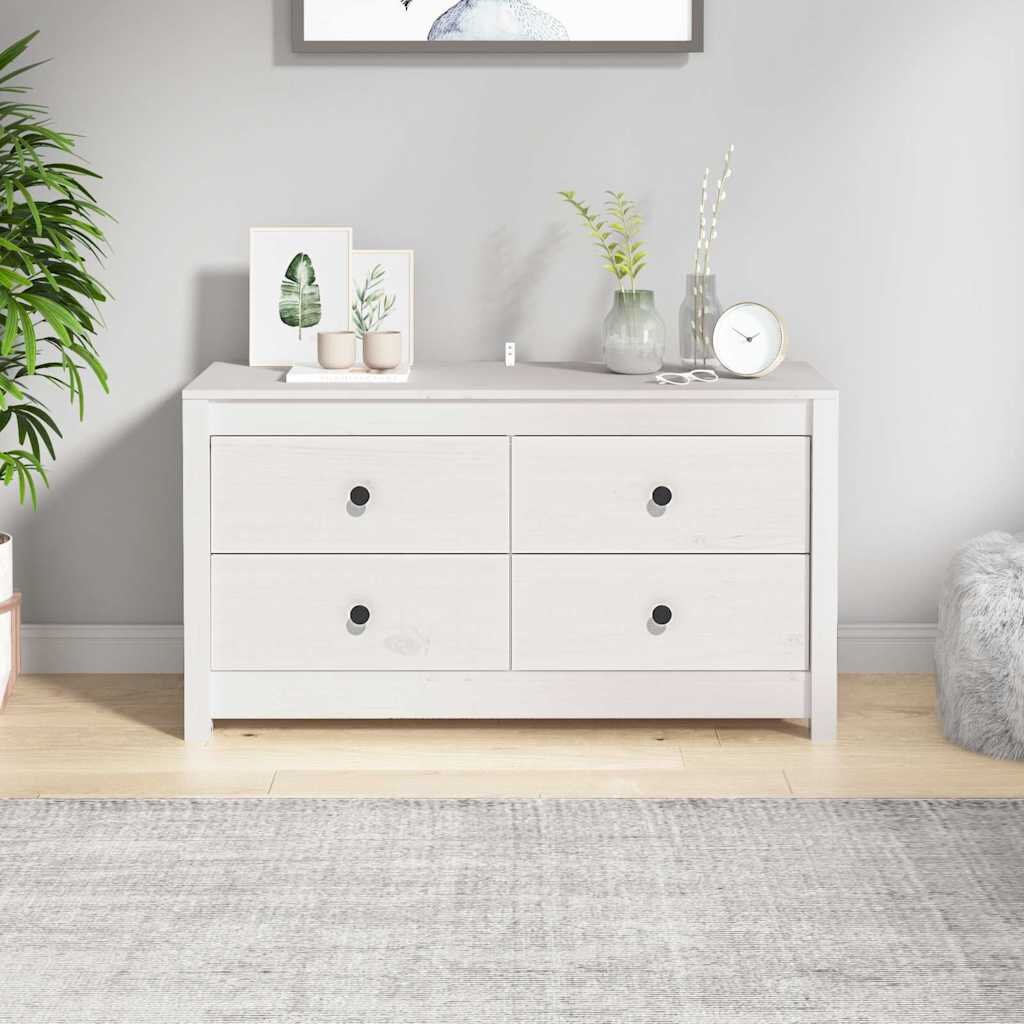 vidaXL Страничен шкаф бял 100x40x54 см борово дърво масив