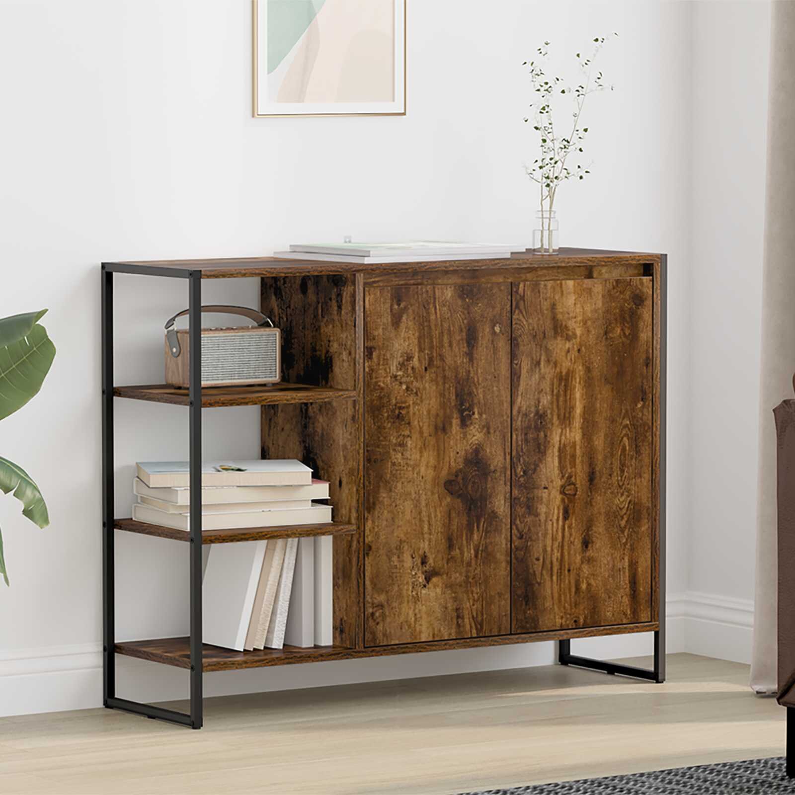 vidaXL Страничен шкаф Димящ дъб 96.5 x 30 x 75 см Инженерна дървесина