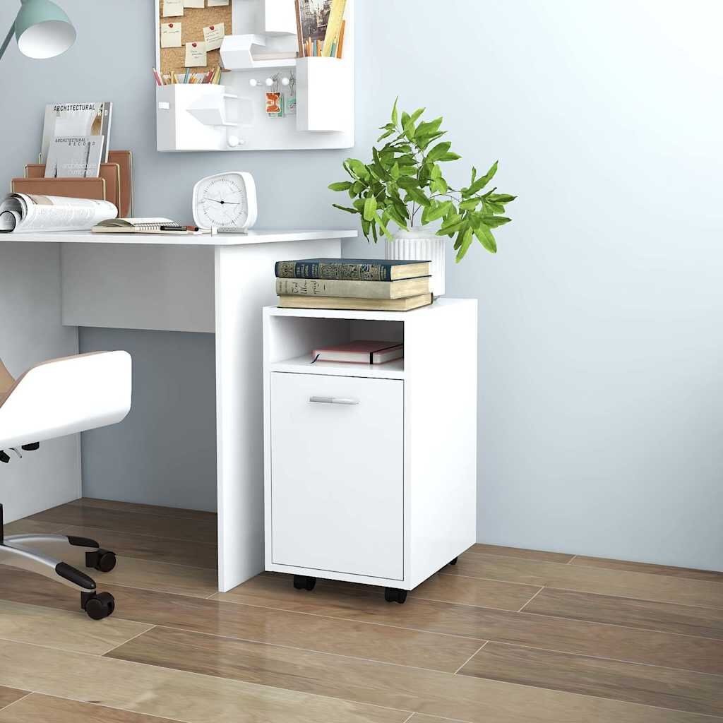 vidaXL Страничен шкаф с колелца бял 33x38x60 см инженерно дърво