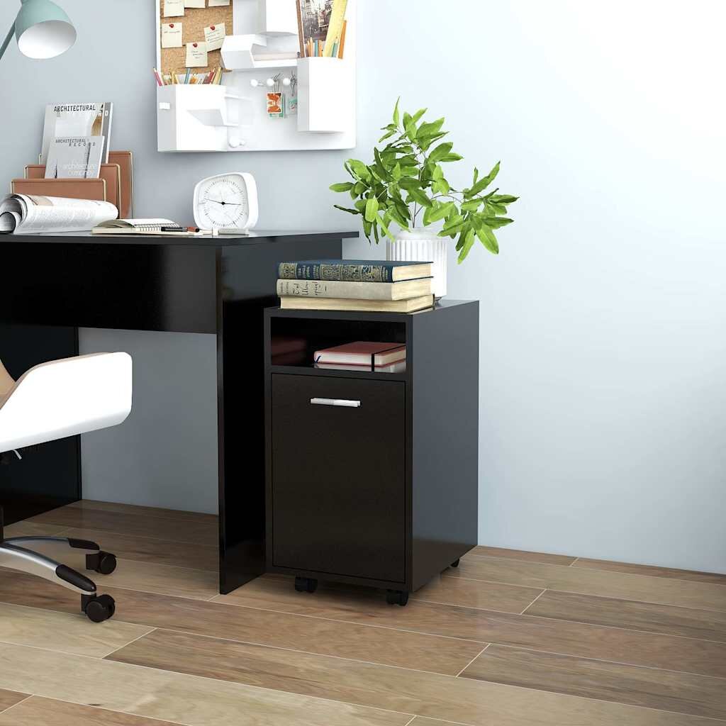vidaXL Страничен шкаф с колелца черен 33x38x60 см инженерно дърво