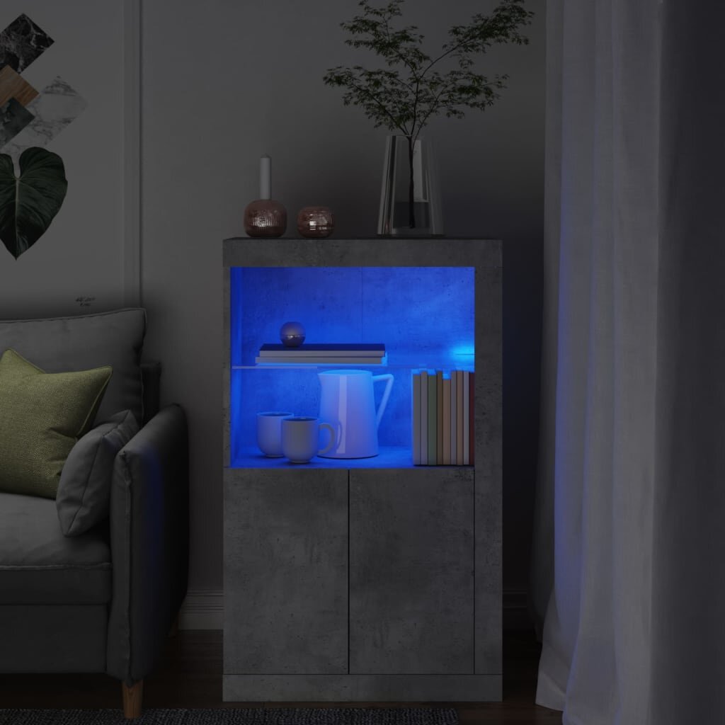 vidaXL Страничен шкаф с LED осветление бетонно сив инженерно дърво