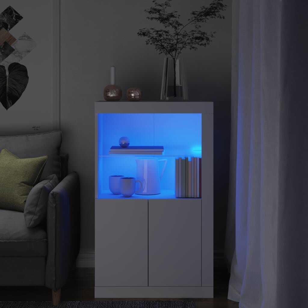 vidaXL Страничен шкаф с LED осветление бял инженерно дърво