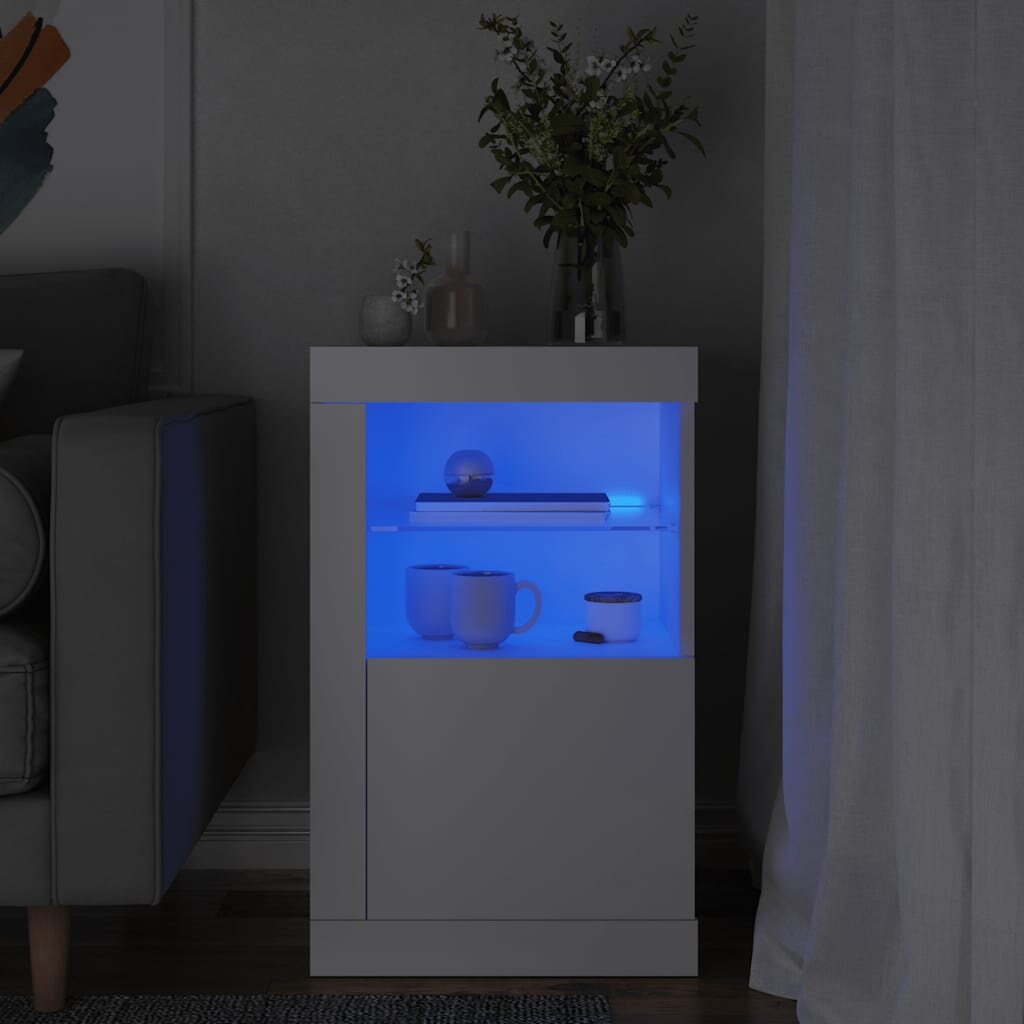 vidaXL Страничен шкаф с LED осветление бял инженерно дърво