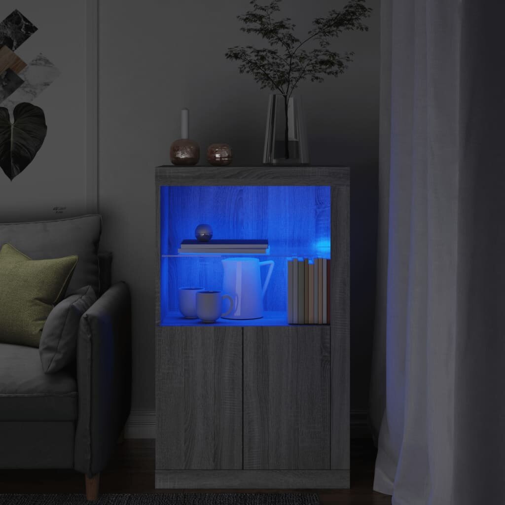 vidaXL Страничен шкаф с LED осветление сив сонома инженерно дърво