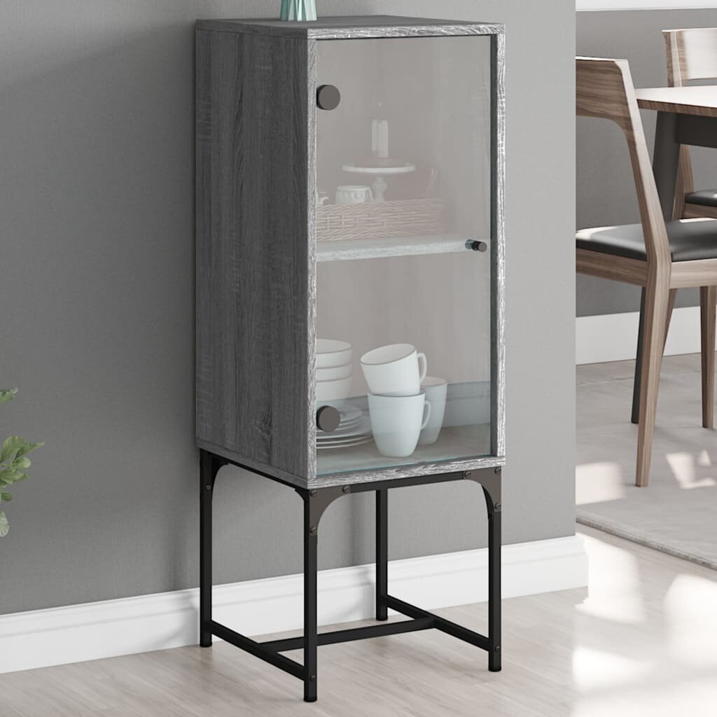 vidaXL Страничен шкаф със стъклени врата сив сонома 35x37x100 см