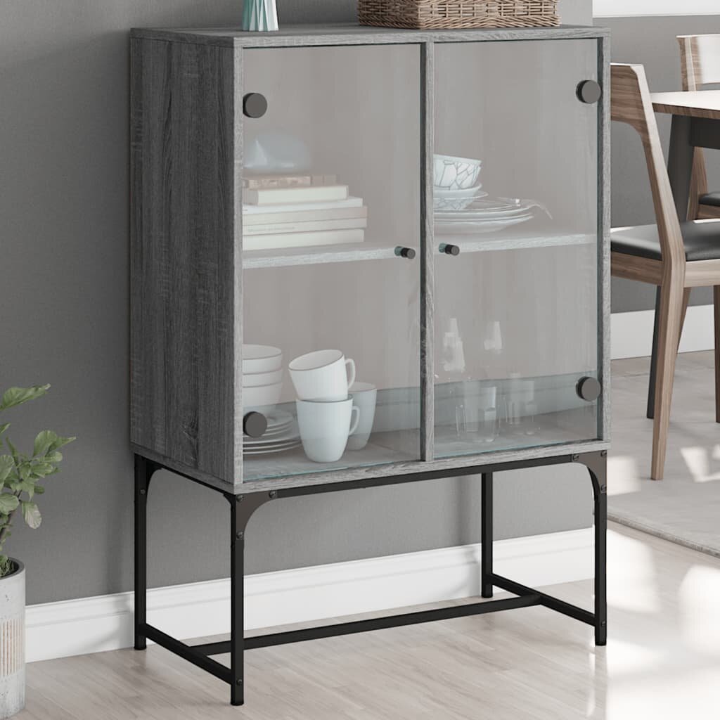 vidaXL Страничен шкаф със стъклени врати сив сонома 69x37x100 см