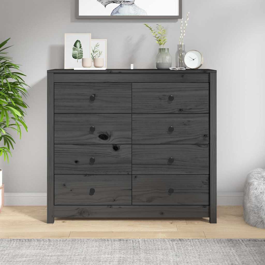 vidaXL Страничен шкаф сив 100x40x90 см борово дърво масив
