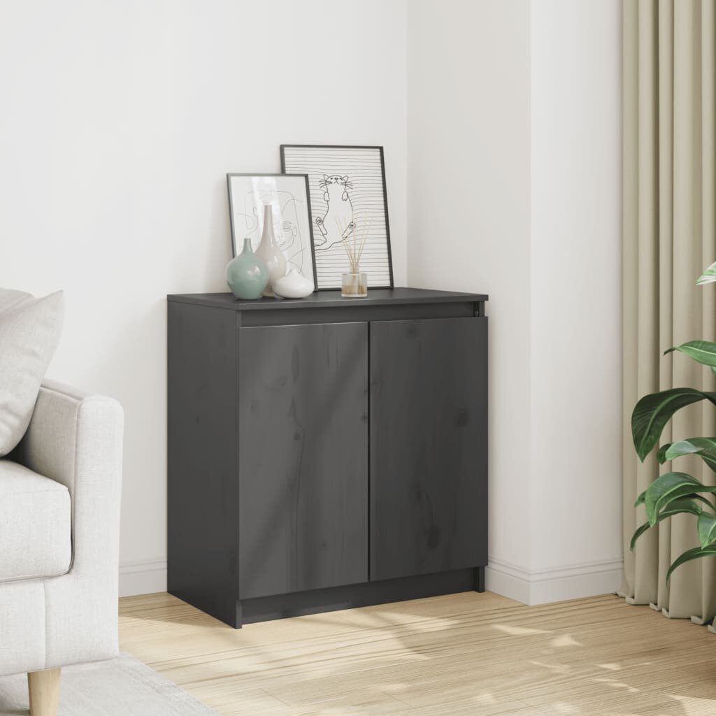 vidaXL Страничен шкаф сив 60x36x65 см борово дърво масив