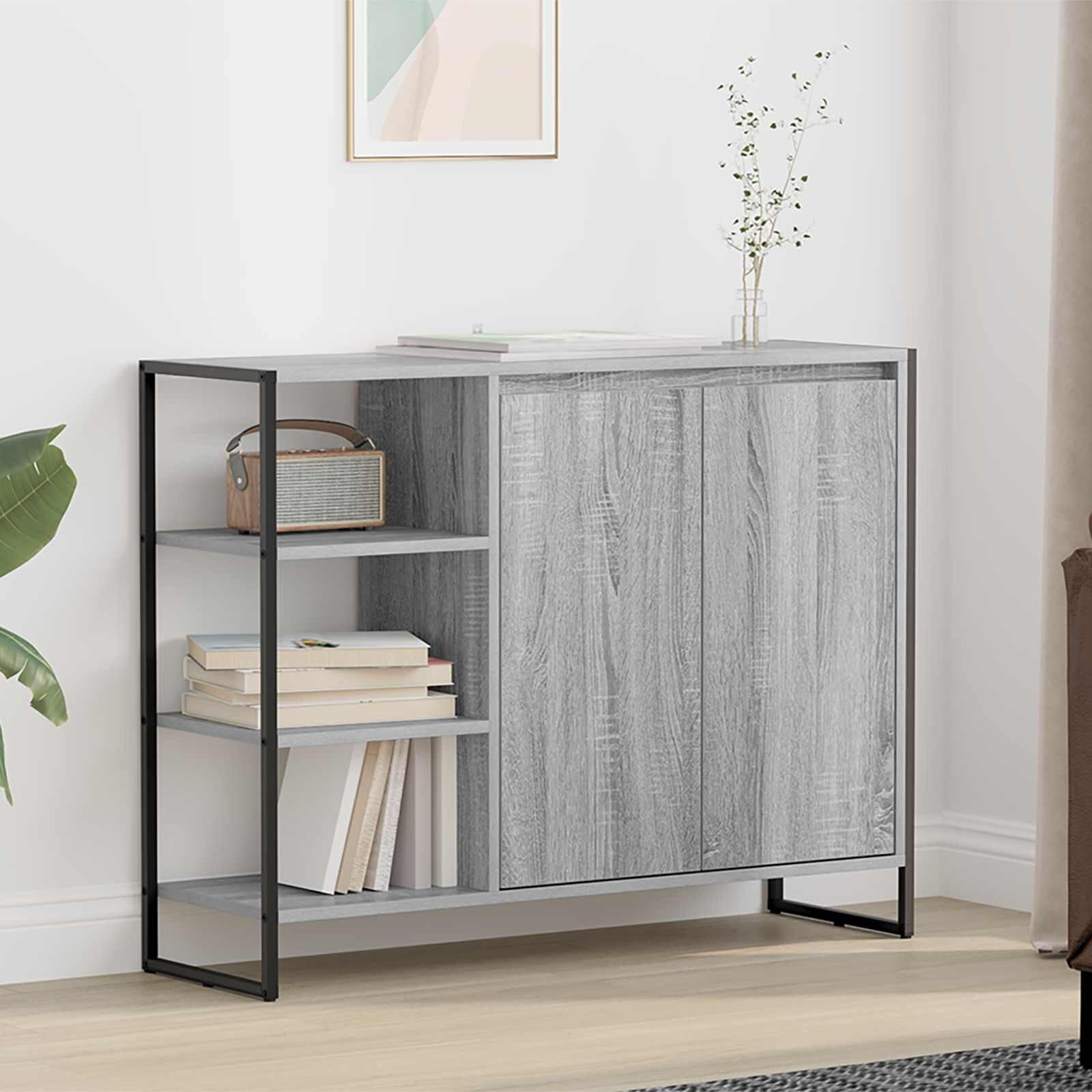 vidaXL Страничен шкаф Сив Сонома 96.5 x 30 x 75 см Инженерна дървесина