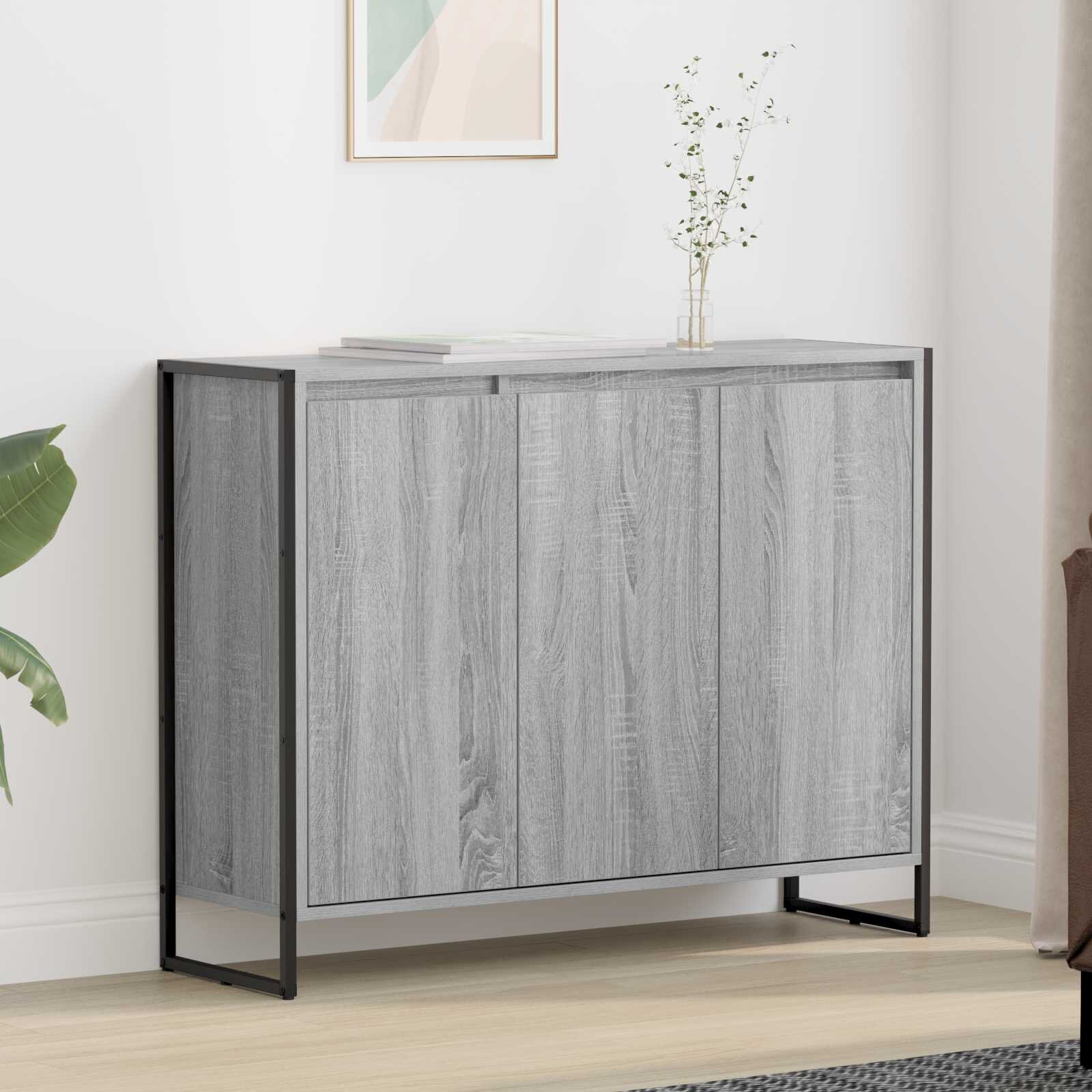 vidaXL Страничен шкаф Сив Сонома 965 x 30 x 75 см Инженерна дървесина