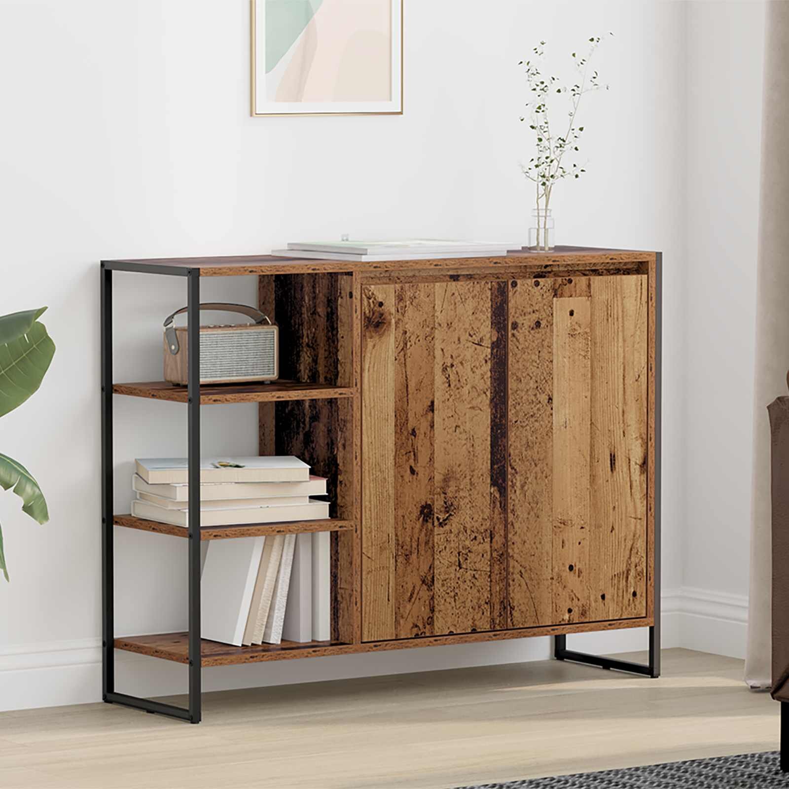 vidaXL Страничен шкаф Старо дърво 96.5 x 30 x 75 см