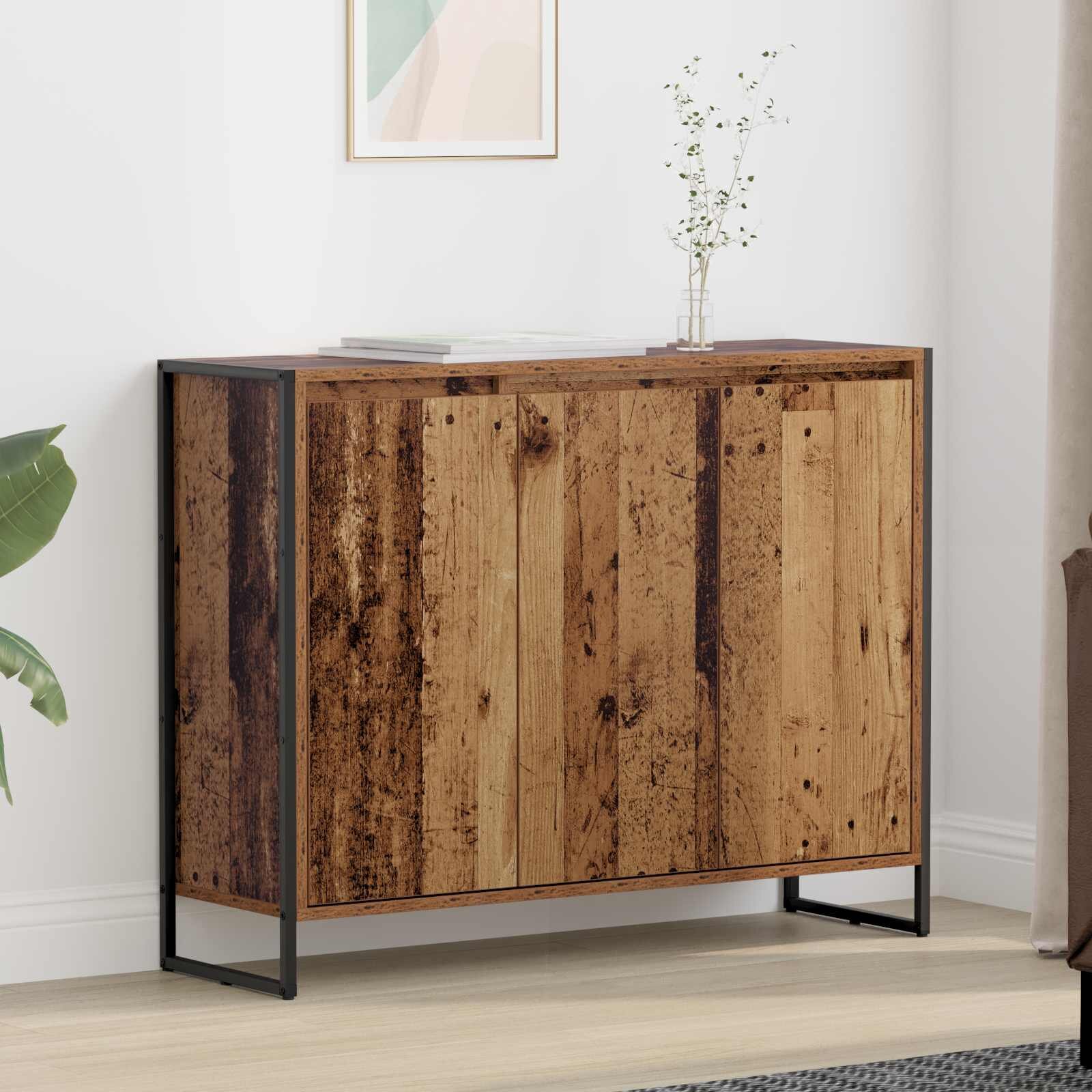vidaXL Страничен шкаф Старо дърво 965 x 30 x 75 см