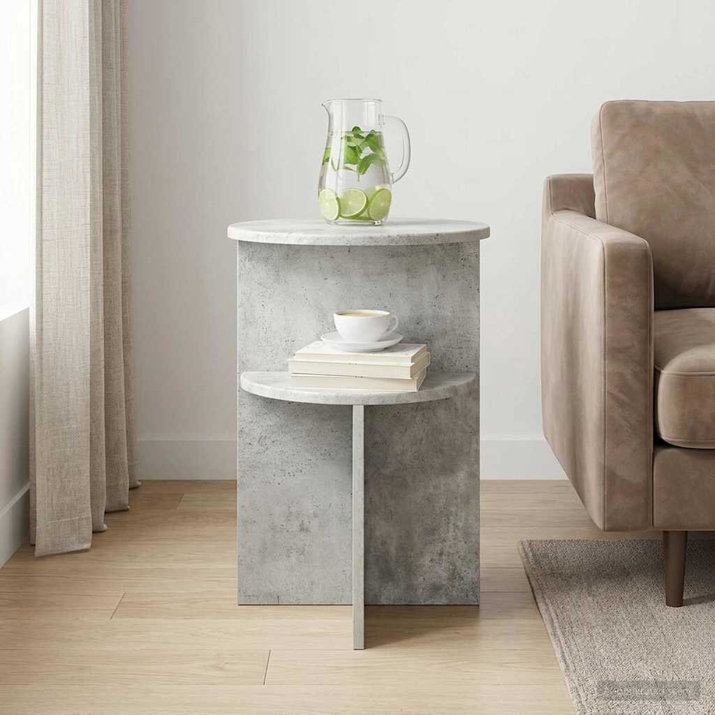 vidaXL Странична маса Бетонно сиво Ø 395 x 55 см Инженерна дървесина