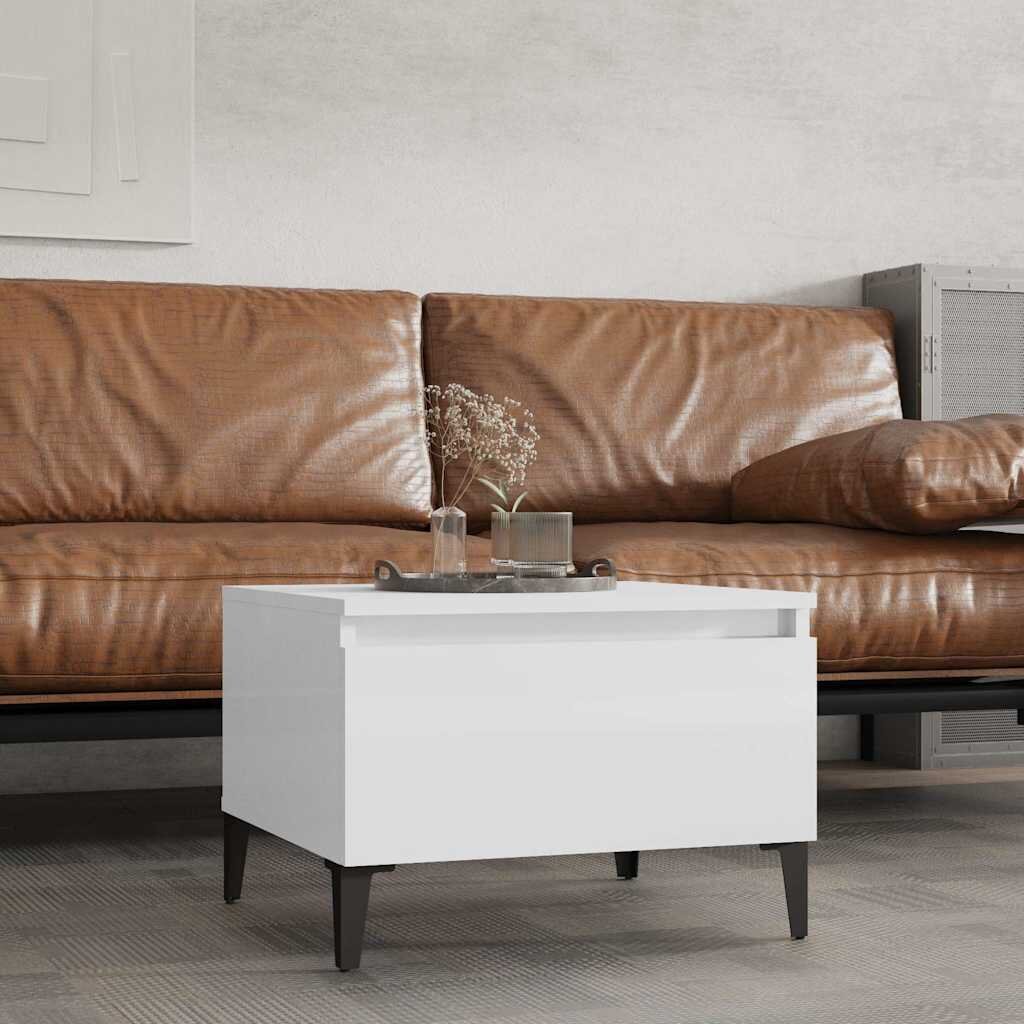 vidaXL Странична маса бял гланц 50x46x35 см инженерно дърво